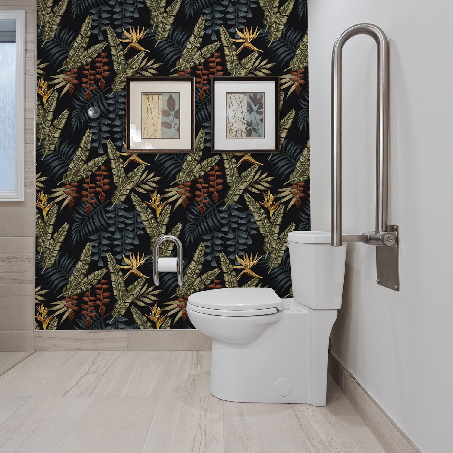 WESTICK Dark Tropical Wallpaper Vintage Palm Tree Wallpaper Peel and Stick Banana Leaf Contact Paper Decorative Jungle Plant Wall Paper Removable Black Palm Wallpapers for Bathroom Closet 17.75x118 in