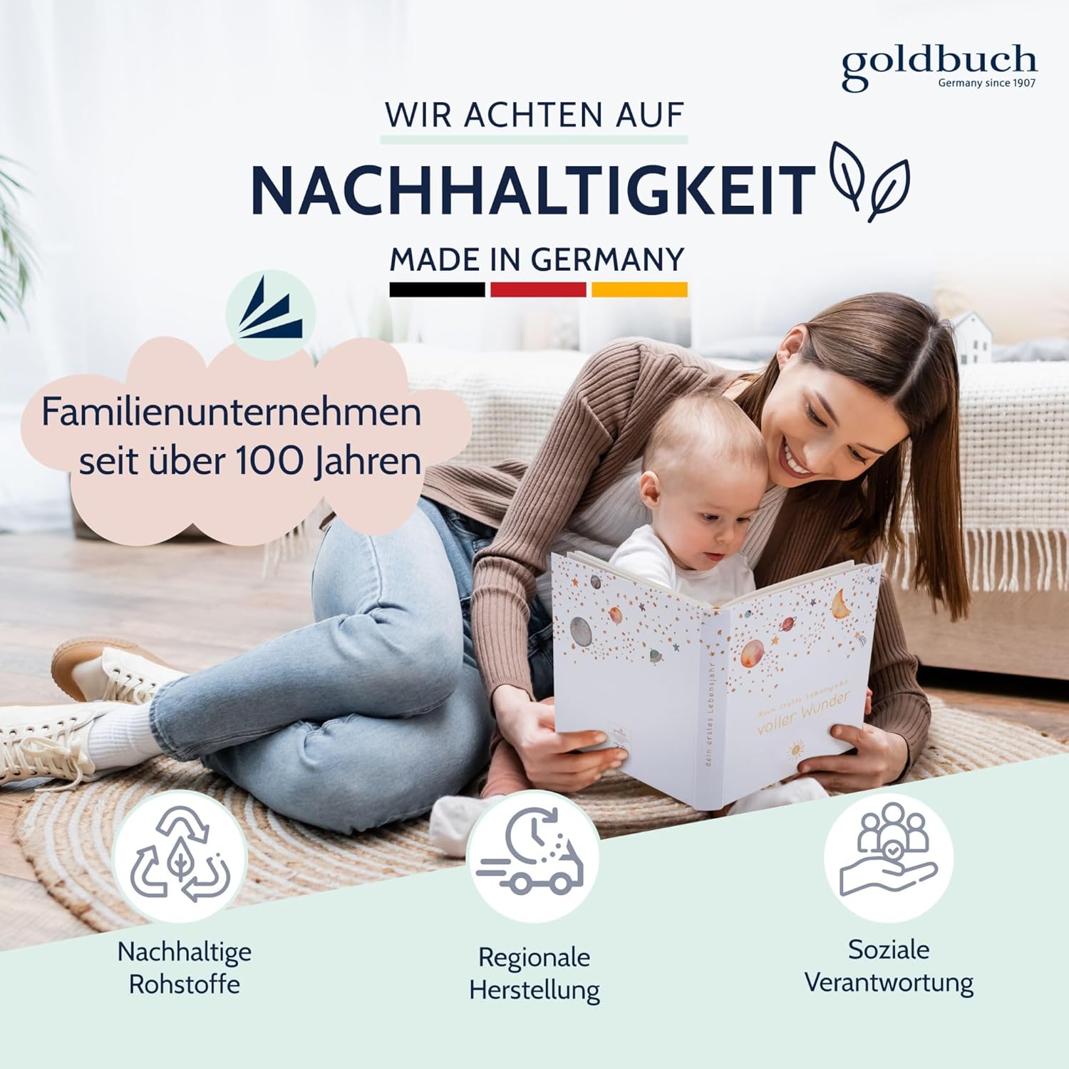 goldbuch 15 498 Baby Album Full of Wonders in Space Design, Linen Texture Photo Album with 58 White Blank Pages, Glassine & 4 Illustrated Pages, Baby Album, Paper, Approx. 30 x 31 x 4 cm, White