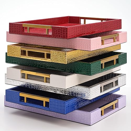 Miniatura 7 de Bandeja para servir con asas bandeja otomana de piel sintética de 171 x 118 pulgadas bandeja rectangular para mesa de café bandeja decorativa