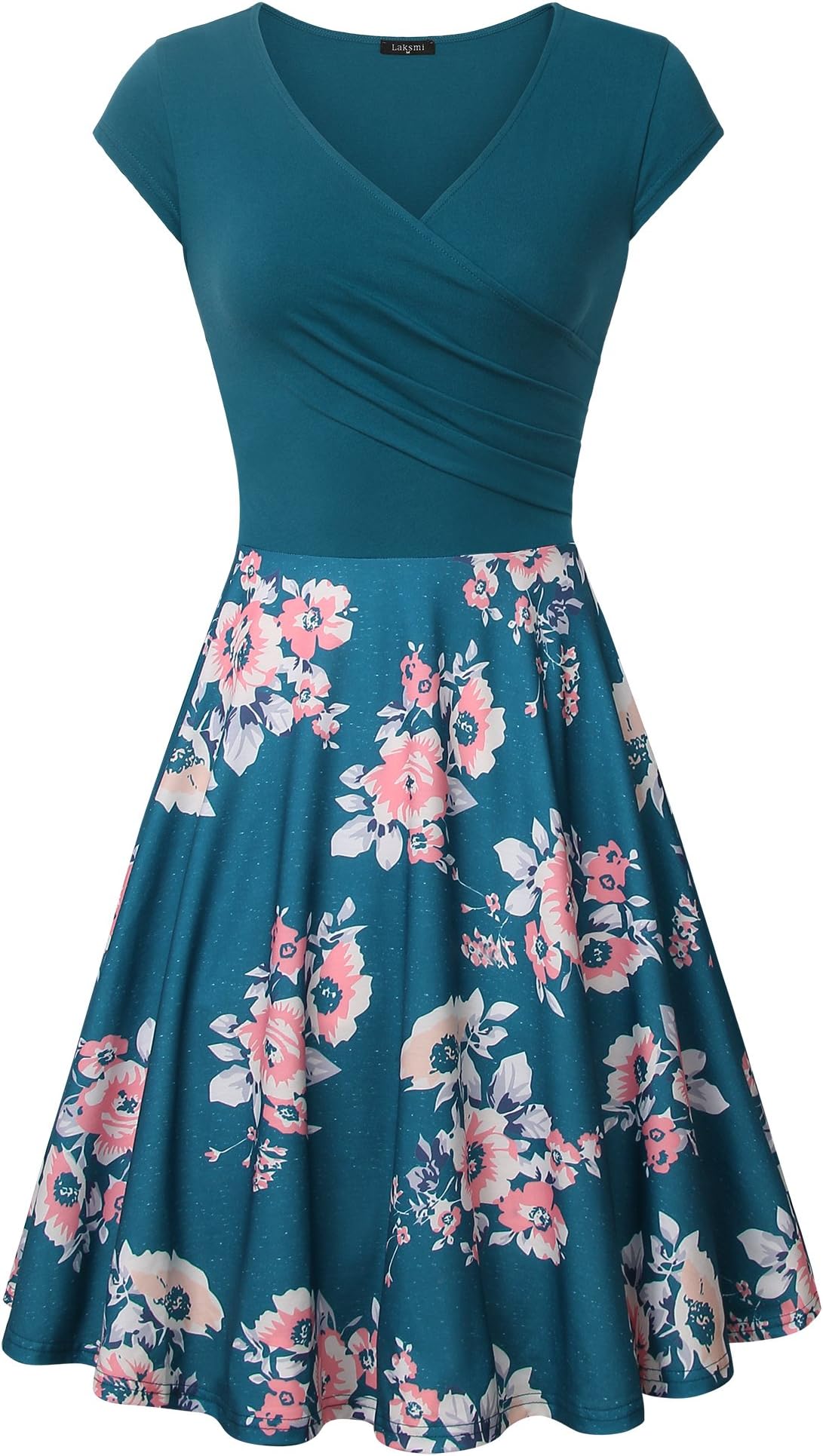 Laksmi Elegant Dresses, Womens Casual Dress A Line Cap Sleeve V Neck (XX-Large, Multicolor Cyan)