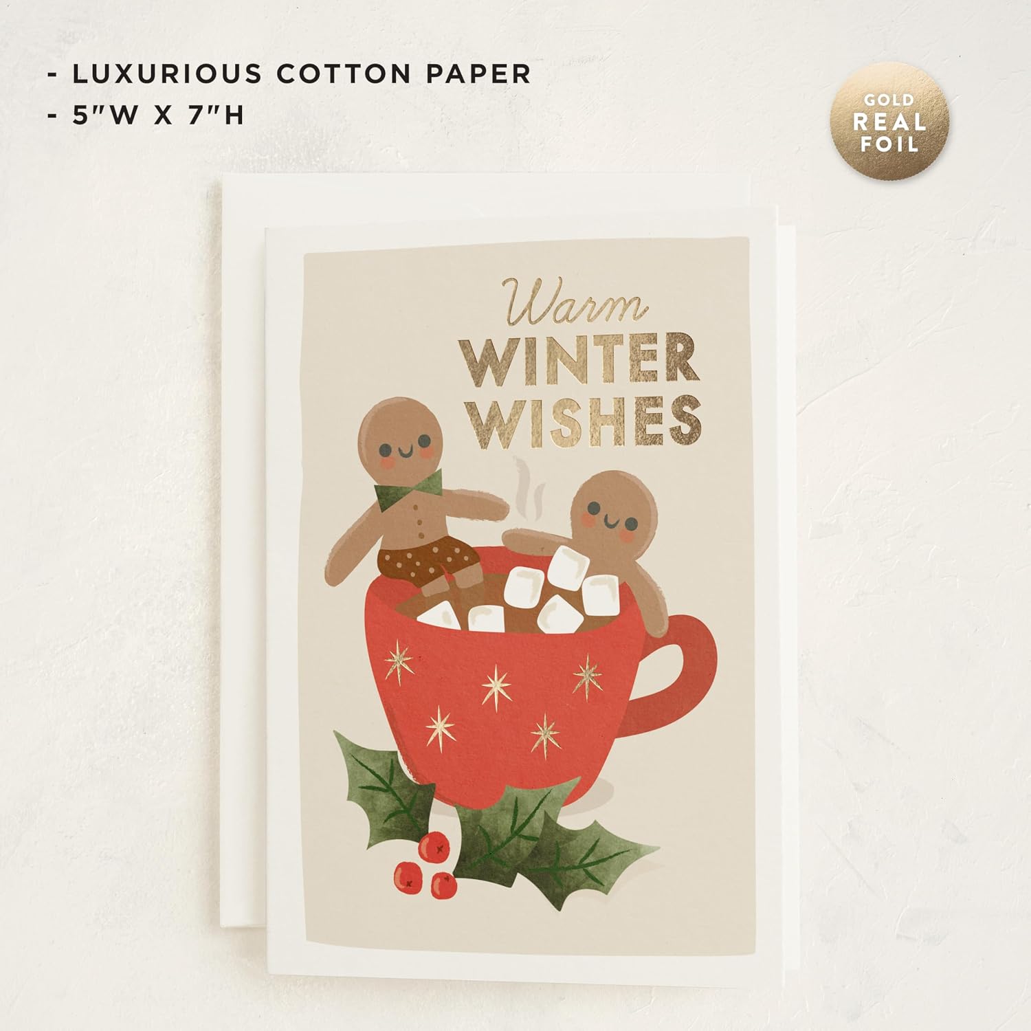 Minted Toasty Gingerbread Holiday Cards, 8 Cards with Envelopes, Folded 5x7 Christmas Cards with Hot Chocolate and Happy Gingerbread Men, Gold Foil-Pressed, Interior Message Included, Luxurious Paper image 4
