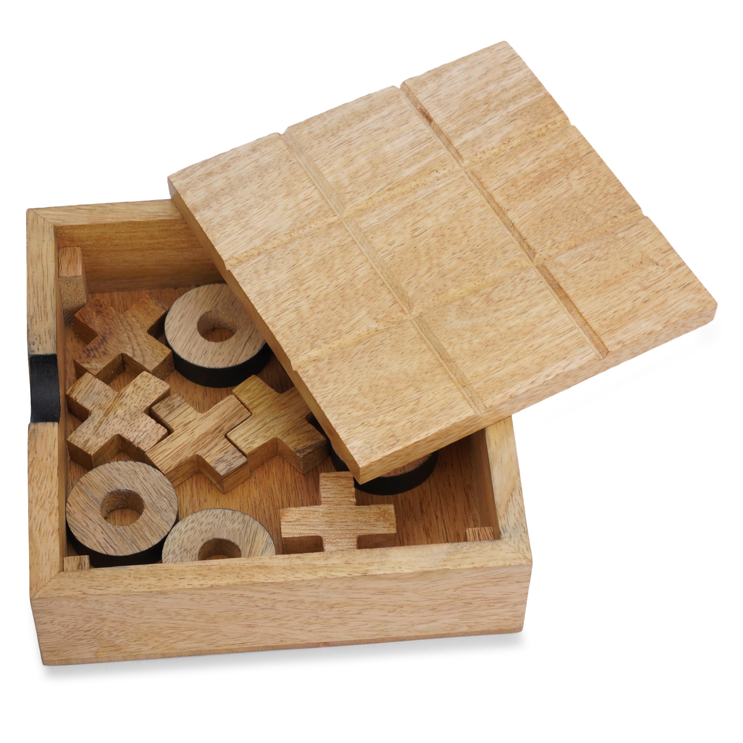 Ajuny Tic Tac Toe Classic Board Games for Kids and Adults with Decorative Storage Box Wooden Farmhouse Coffee Table Living Room Desk Decor Family Night Travel Game Best Gifts 5.5 Inch - Image 2