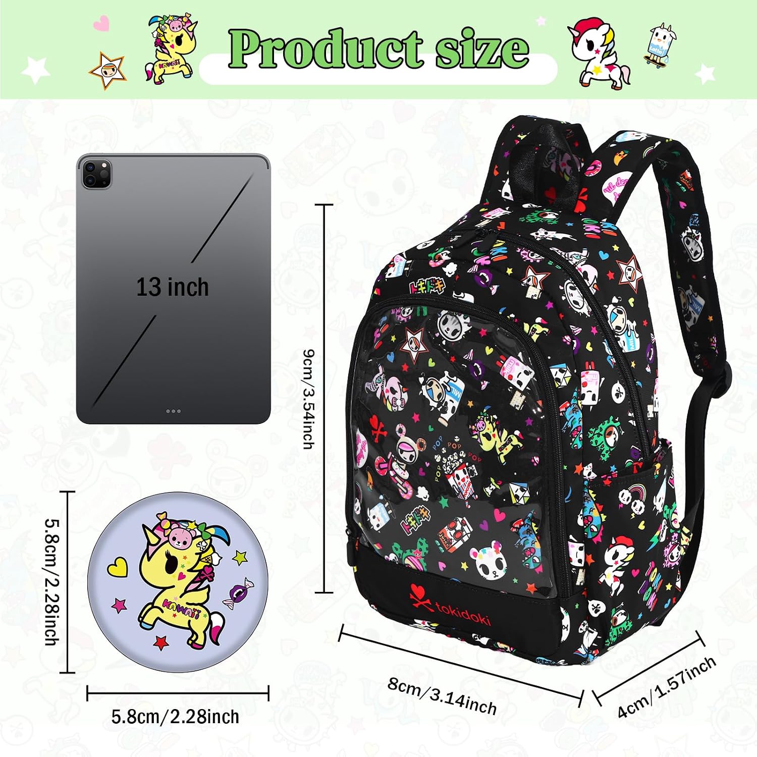 Tokidoki Unicorno Backpack with 4pcs Brooch, Clear Backpacks with Multiple Pockets, Cute PVC Backpacks Large Carry on Backpack College Bookbag Casual Daypack for Travel Outdoor Sports(Denim Daze)