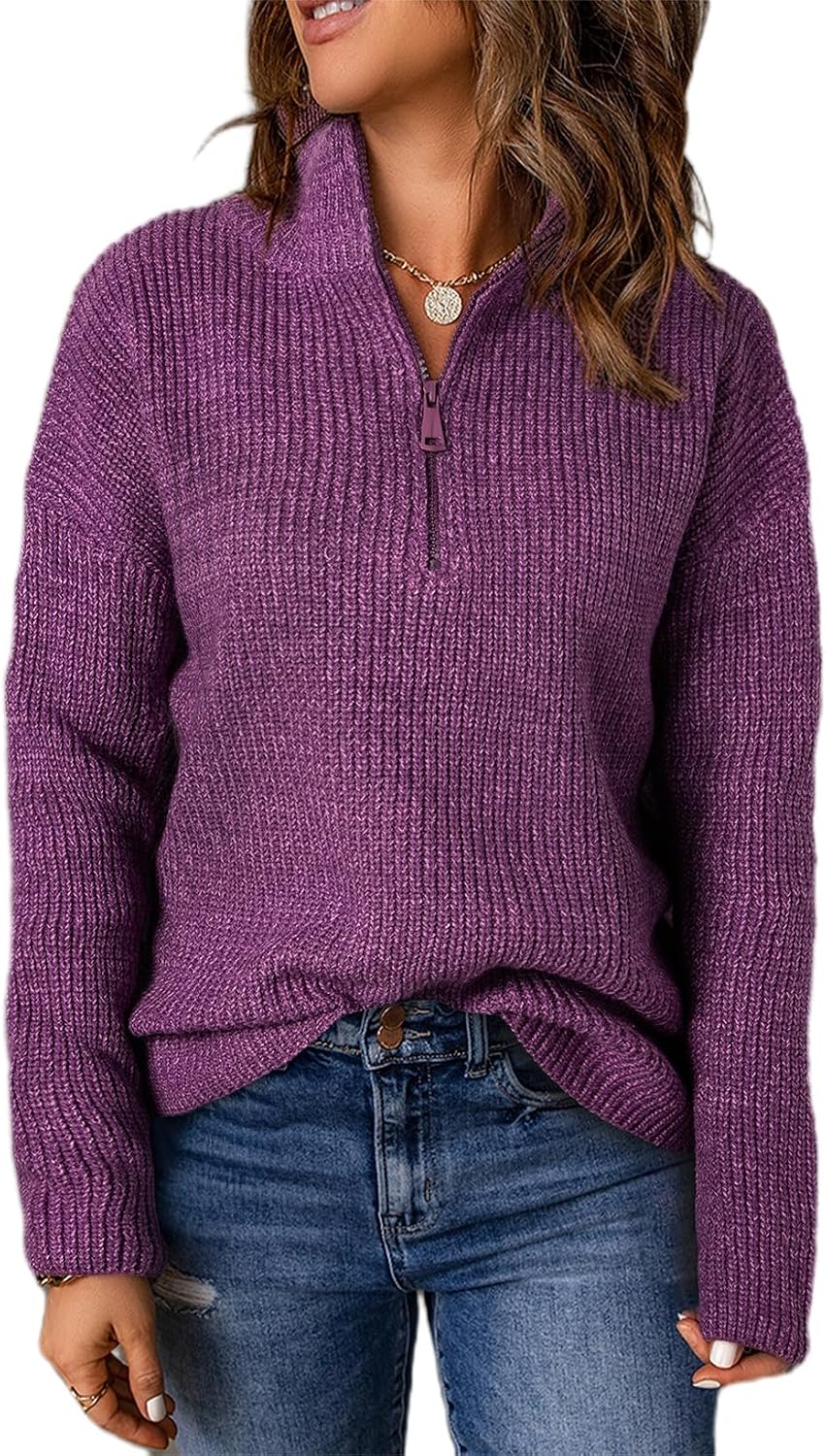 Dokotoo Womens Sweaters Quarter Zip Pullover Polo Neck Casual Fall Outfits
