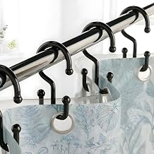 Bathway Plastic Double Shower Curtain Hooks,12Pcs Bathroom Shower Curtain Hooks, Smooth Sliding, Easy to Use, Multi-Functional Rings for Shower Curtain, Clear 12, Black