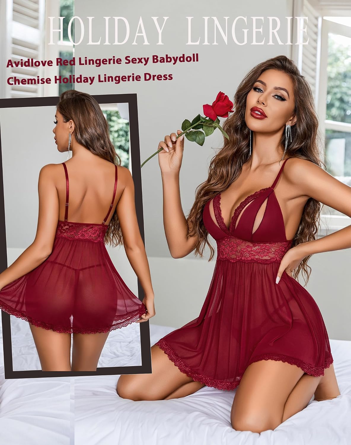 Avidlove Sexy Lace Babydoll Lingerie for Women Sheer Mesh Sleepwear Boudoir Outfits Chemise Exotic Nightgowns