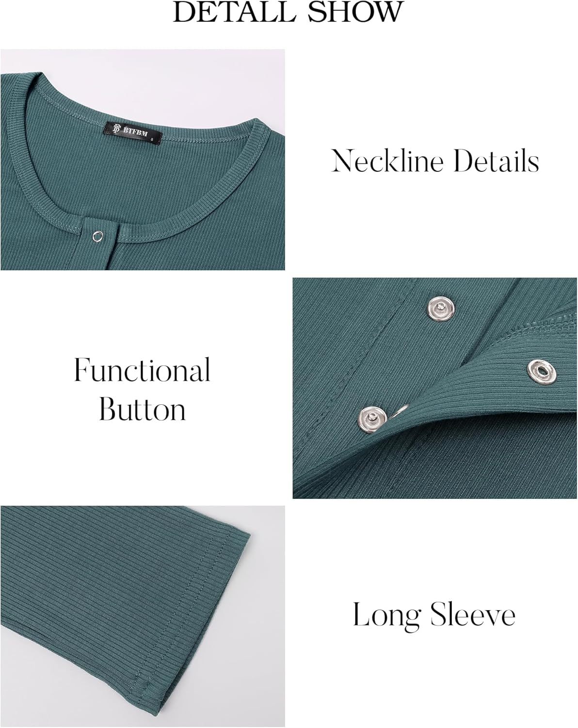 BTFBM Women Long Sleeve Shirts Fall Tops V Neck Button Up Henley Shirts Slim Fit Ribbed Knit Spring Casual T-Shirts 2026 - Image 4