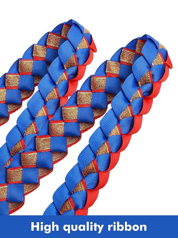 TFTAFAN Graduation Ribbon Lei Graduation Leis Necklace Class of 2025 Graduation Necklace Braided Necklace Graduation Gift Party Accessories for Women and Men (2, Red and blue) by TFTAFAN - Used condition - US$6.23