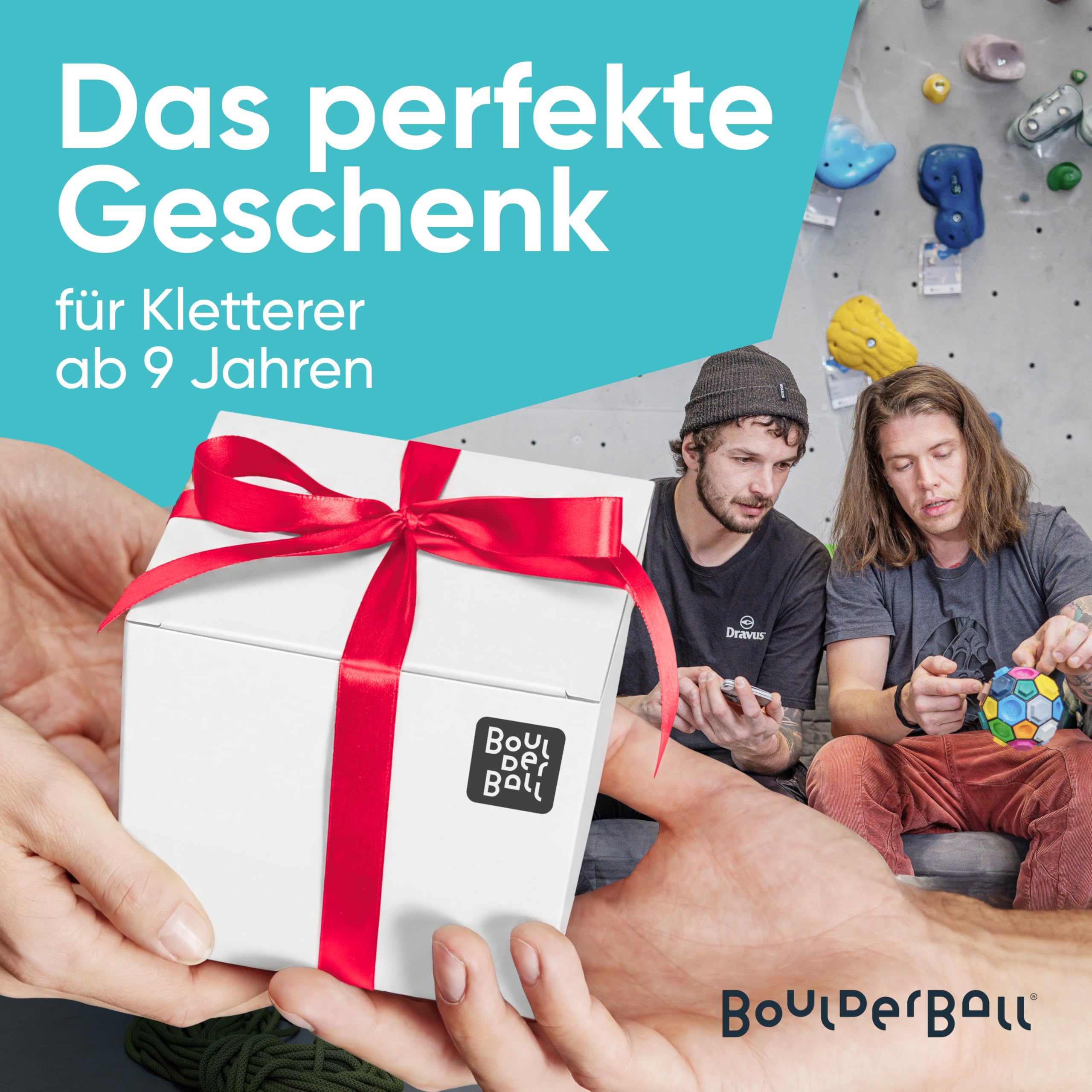 BOULDERBALL Basic I Spiel [ aus HÖHLE DER LÖWEN ] Geschenk für Kletterer Kletterball mit Klettergriffe - Spiele Klettern auf dem Ball - Kletterwand für unterwegs - Geschicklichkeitspiel + gratis App