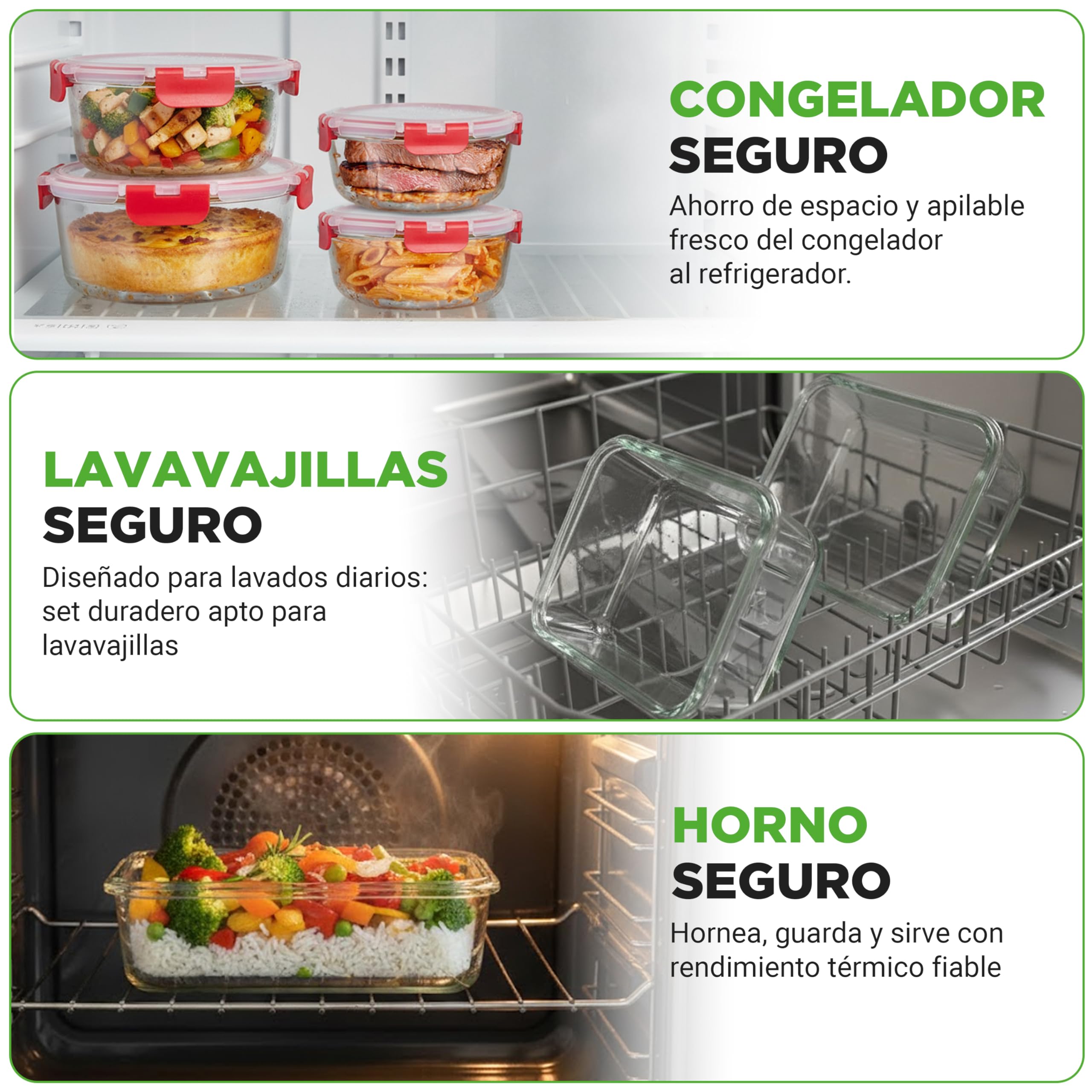 Nutrichef frascos de vidrio, 12 piezas con tapas hermeticas, Tapers aptos para microondas, Congelador y Lavavajillas automatico. Contenedores ideales para comidas, frutas y mas