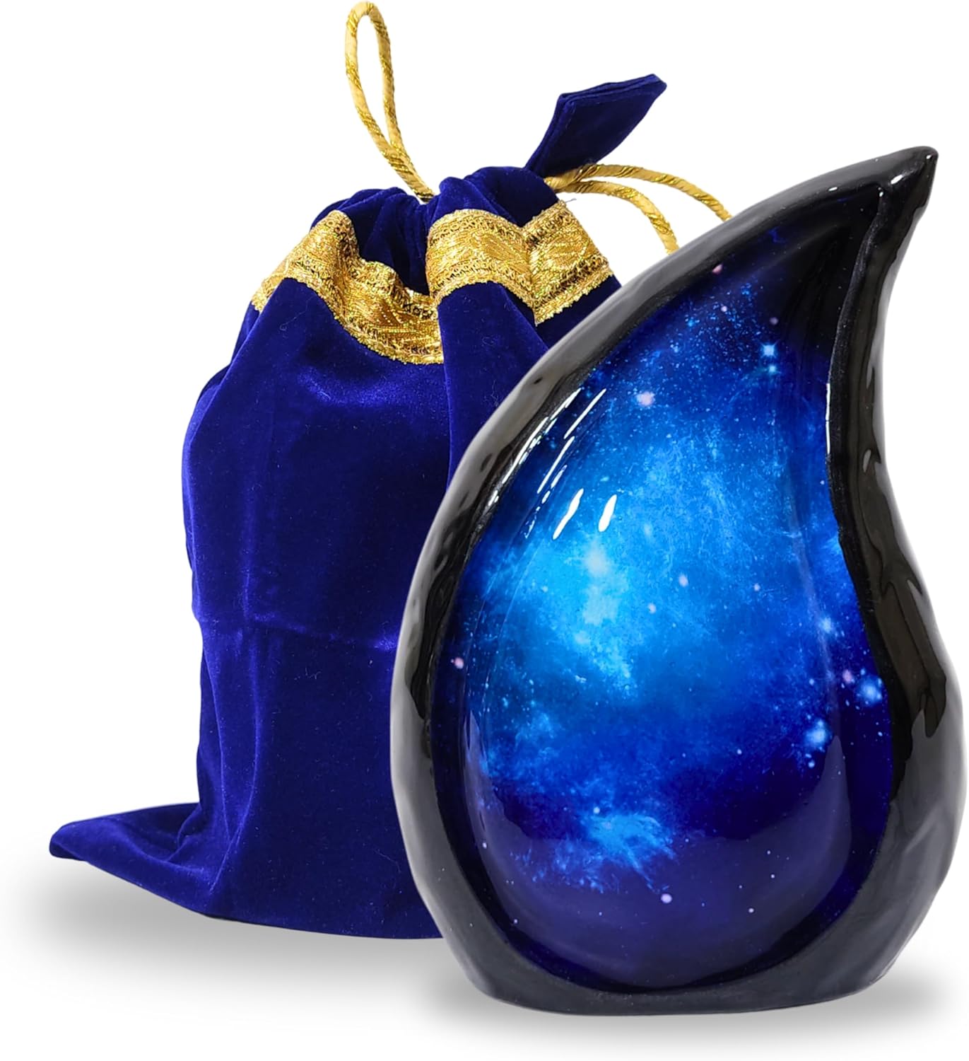 NORSE'S TRADECRAFT Teardrop Urn for Ashes Adult Male & Female | Memorial Gifts with Velvet Bag l Cremation Urns with Blue Single Sided Galaxy Design | Handcrafted Memorial Box for Funeral - 60 cu in