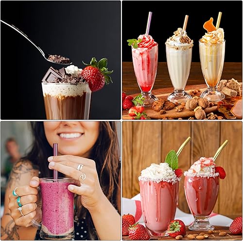 Miniatura 7 de uxcell Pajitas de cuchara de acero inoxidable, 4 pajitas de metal reutilizables de 8.6 pulgadas de mango largo, cucharas para batidos y cócteles,