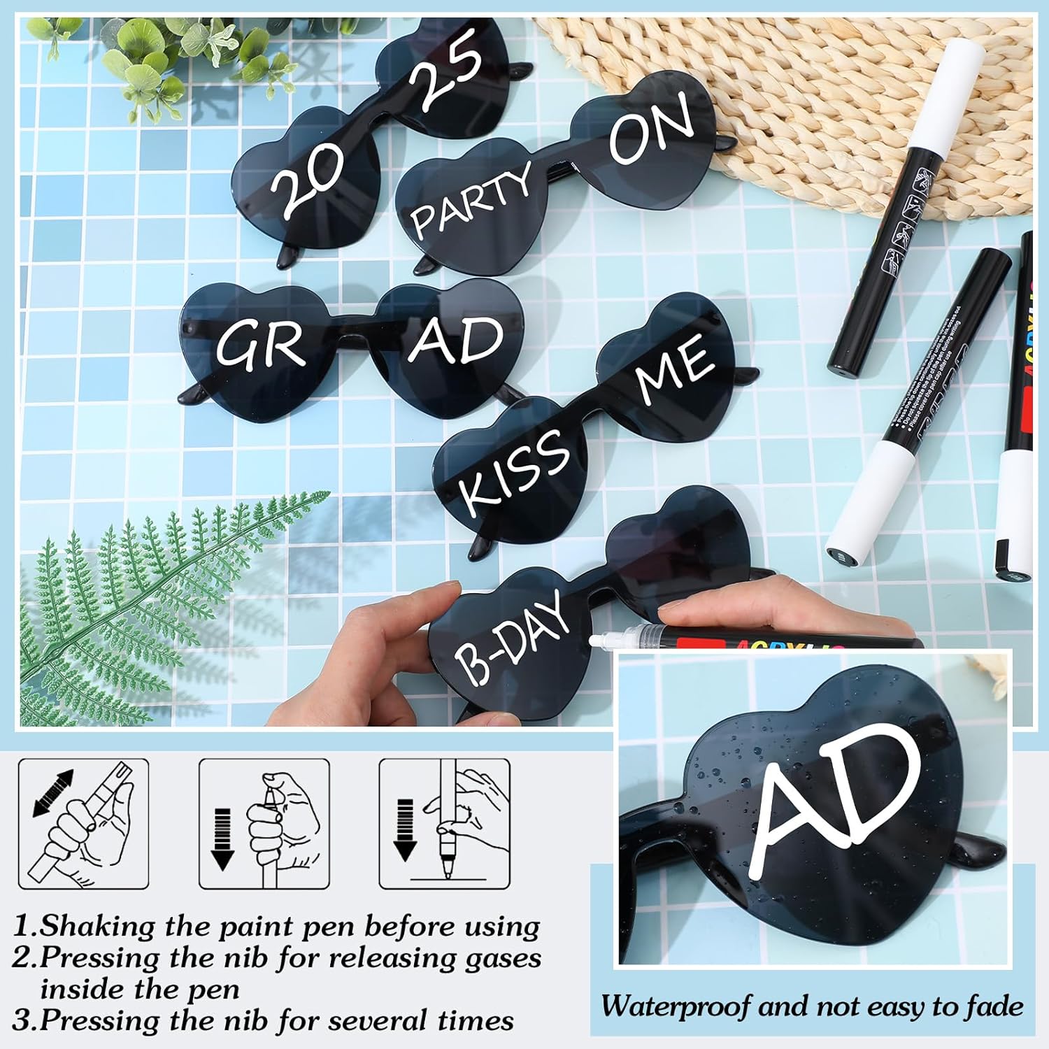 Flutesan 12 Pcs Personalized Heart Shaped Sunglasses Bulk Rimless Heart Glasses with 4 Markers for DIY Wedding Party Favors - Image 2