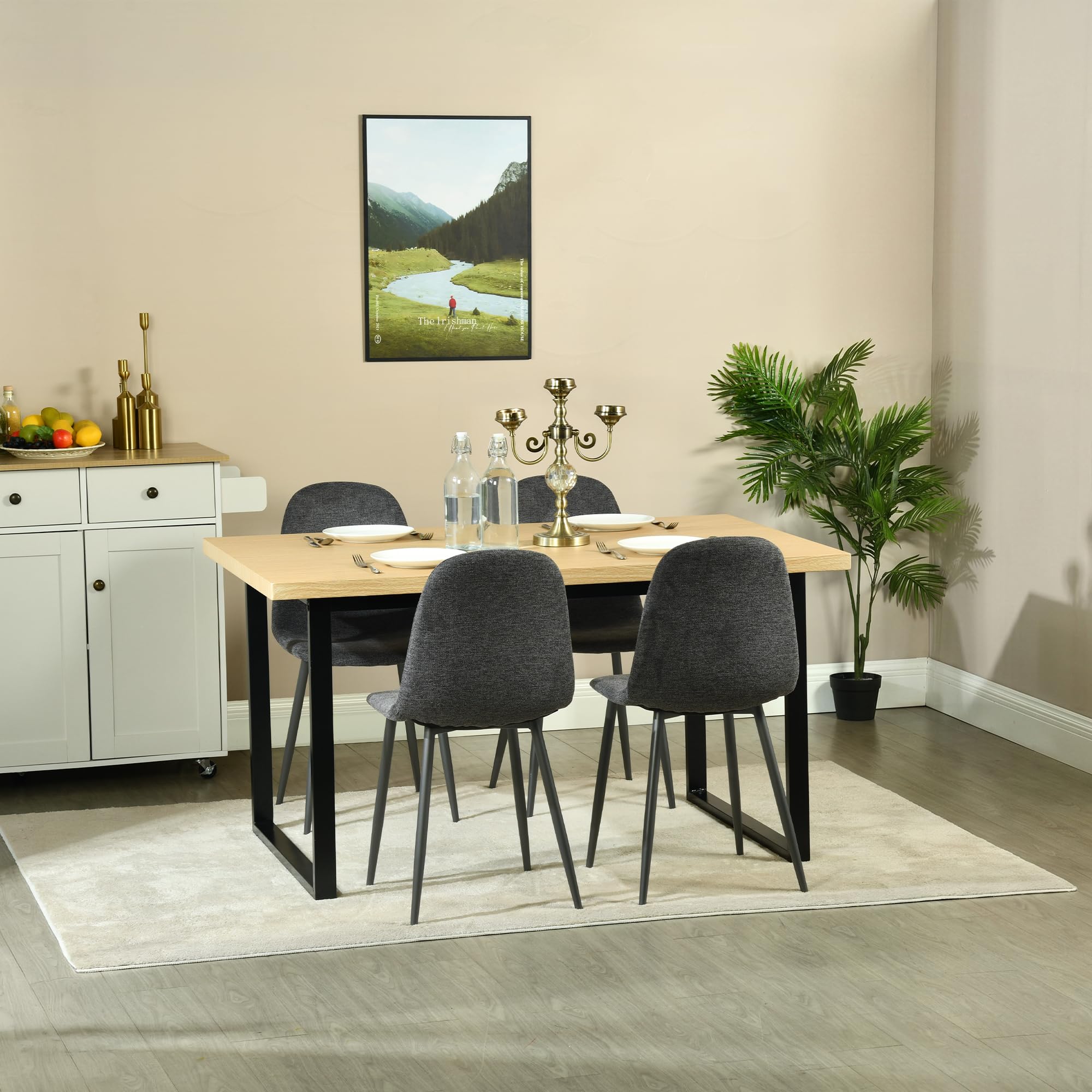 MEUBLE Cosy Esszimmerstühle 4er Set Küchenstuhl Polsterstuhl Wohnzimmerstuhl Skandinavisch mit Rückenlehne, Sitzfläche aus Stoff, Metallbeine, Grau