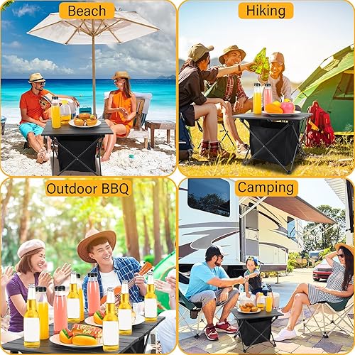 Miniatura 7 de Suzile Mesa auxiliar portátil de aluminio plegable de 4 piezas con bolsa de almacenamiento de 16 x 14 x 12 pulgadas, pequeña mesa de playa plegable