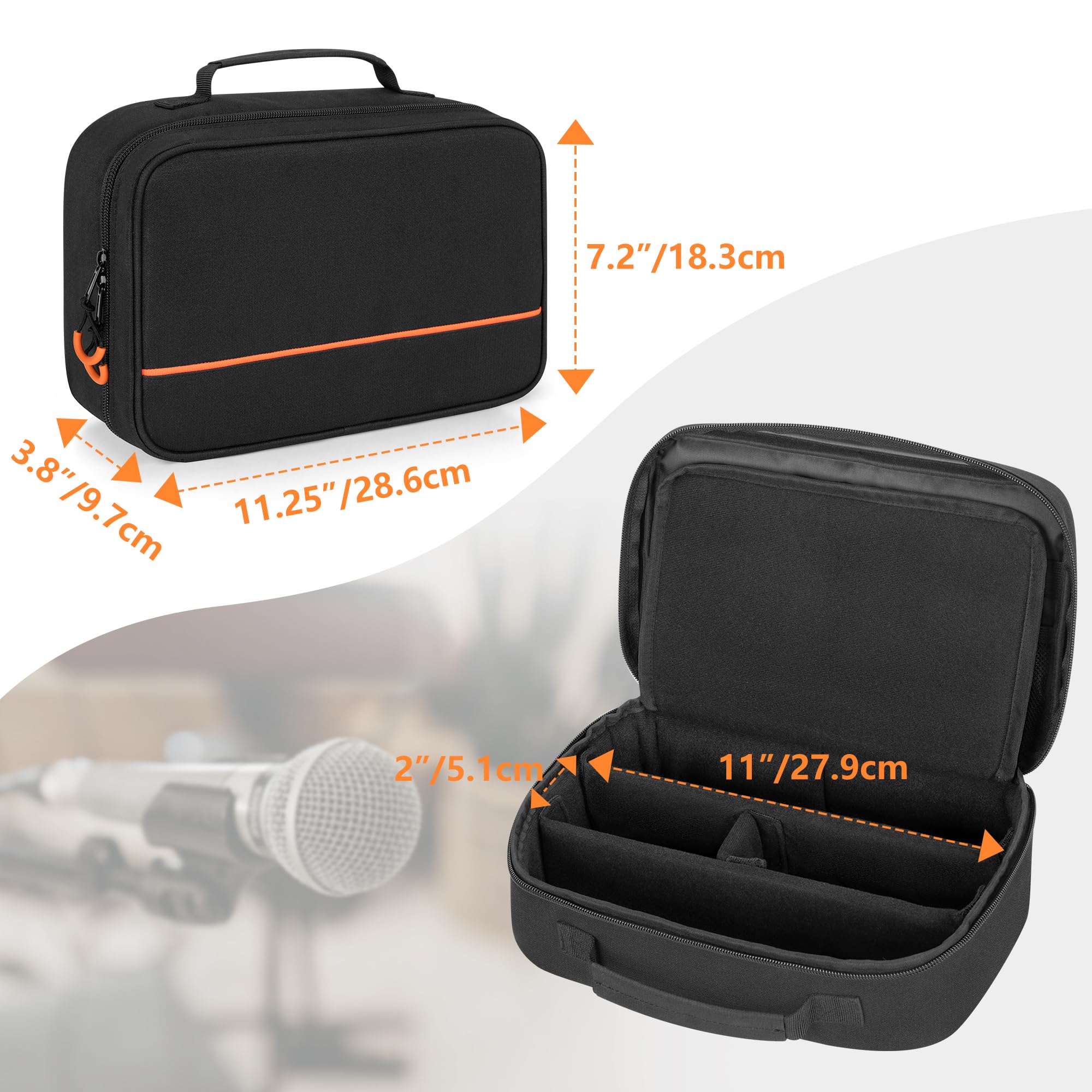 PGmoon Étui de Transport pour Microphone sans Fil à 3 Emplacements, Sac de Rangement pour Microphone Adapté à 3 Microphones Système Jusqu'à 11", Étui pour Micro Portable pour Le Chant, Le Karaoké