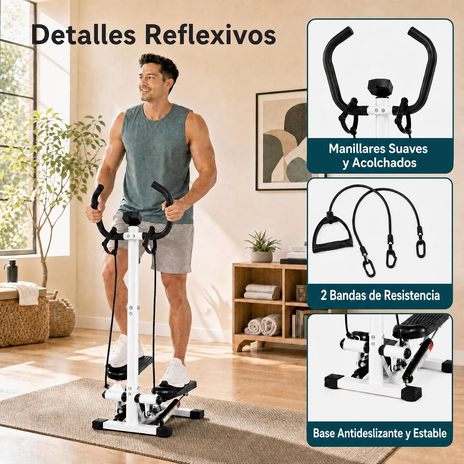 GYMAX Máquina de Steps Stepper con Manillar y Bandas de Resistencia