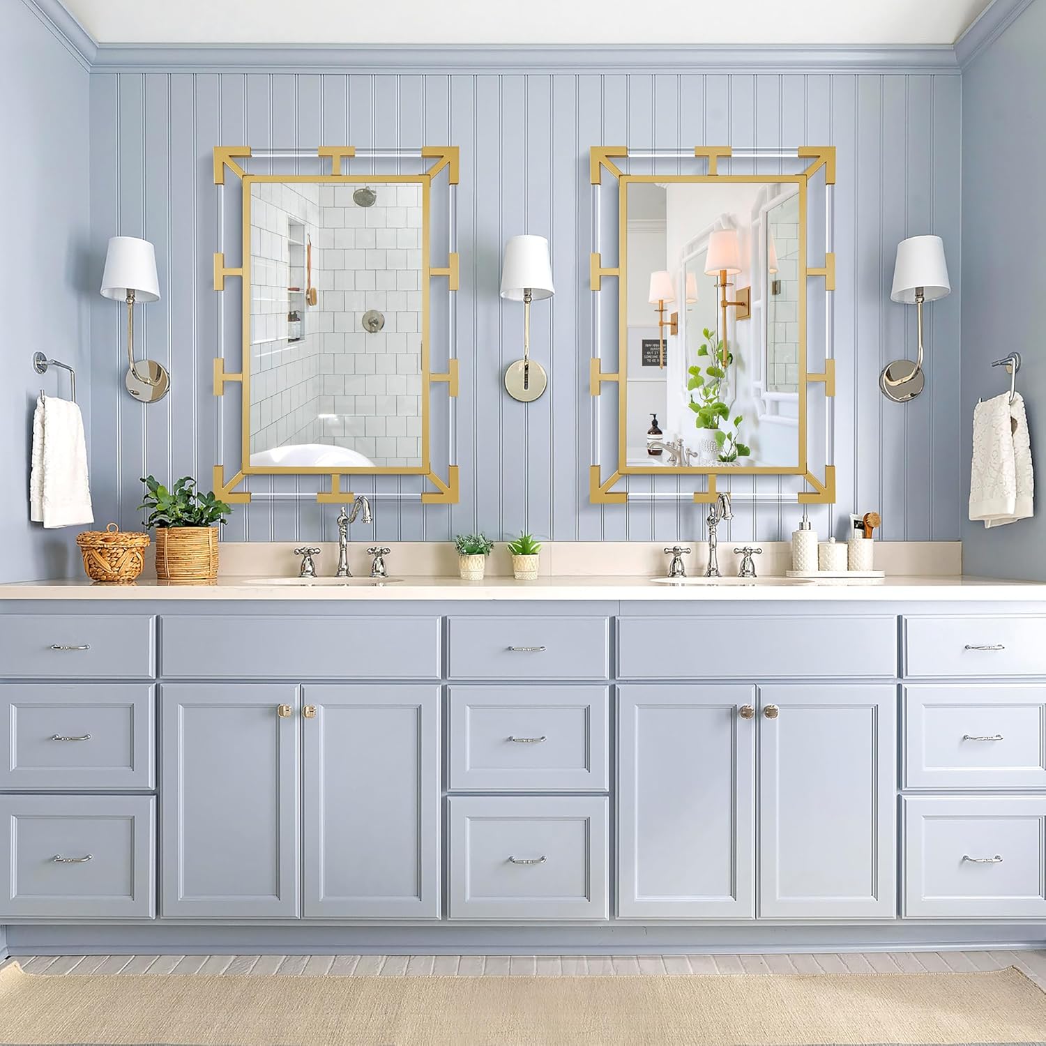 Chende 36" x 48" Large Wall Mirror for Living Room, Gold Decorative Mirror with Crystal Acrylic and Metal Frame, Modern Rectangular Metal Wall Decor, Gorgeous Unique Design for Gifts