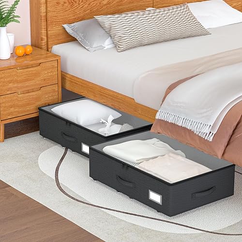Miniatura 2 de Contenedores de almacenamiento debajo de la cama con ruedas, no requiere montaje, 7.5 pulgadas de altura, color negro, contenedores rodantes de gran