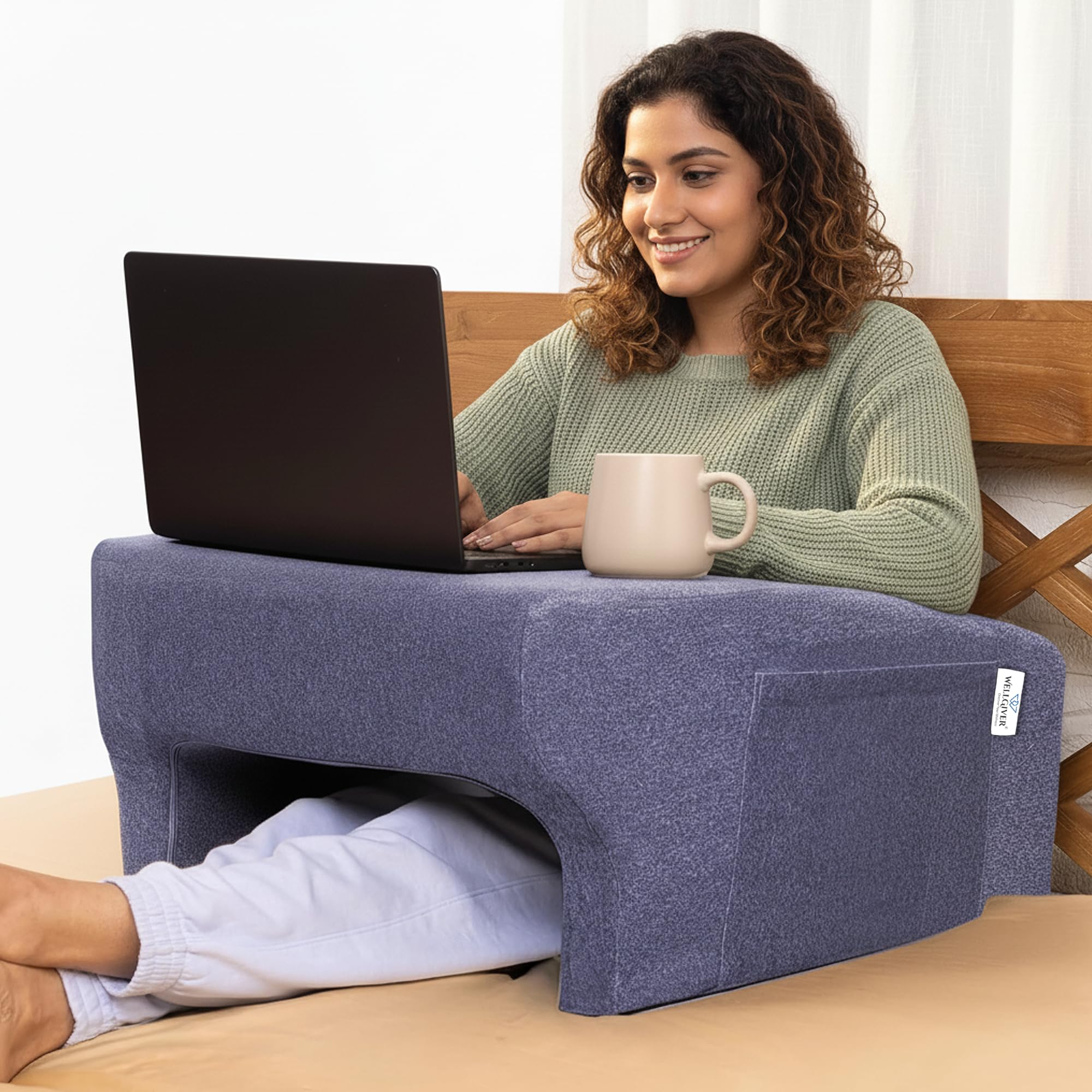 WELLGIVER Lap Desk Pillow | Portable Computer Table & Laptop Lap Desk for Sofa, Bed, Floor | Ergonomic Gaming Desk with Arm Rest | Work Desk Accessories for Reading, Gaming, Studying | Black Colour