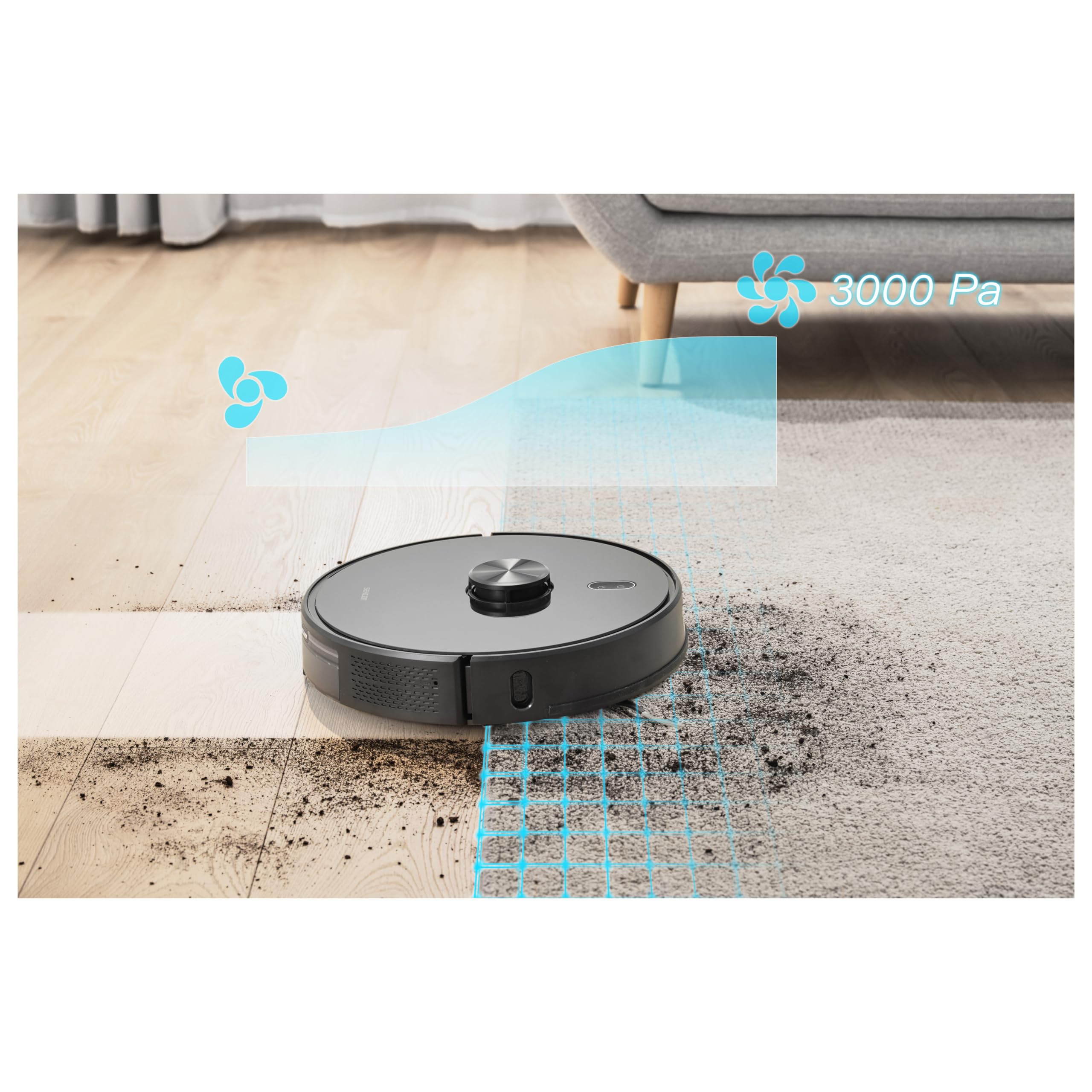 Sencor Robot Aspirapolvere Lavapavimenti SRV 9120BK - Navigazione Laser LiDAR, Ultra-Potente 3000Pa, Autonomia di 140 min, Controllo tramite App, Silenzioso, Ideale per Peli Animali e Tappeti