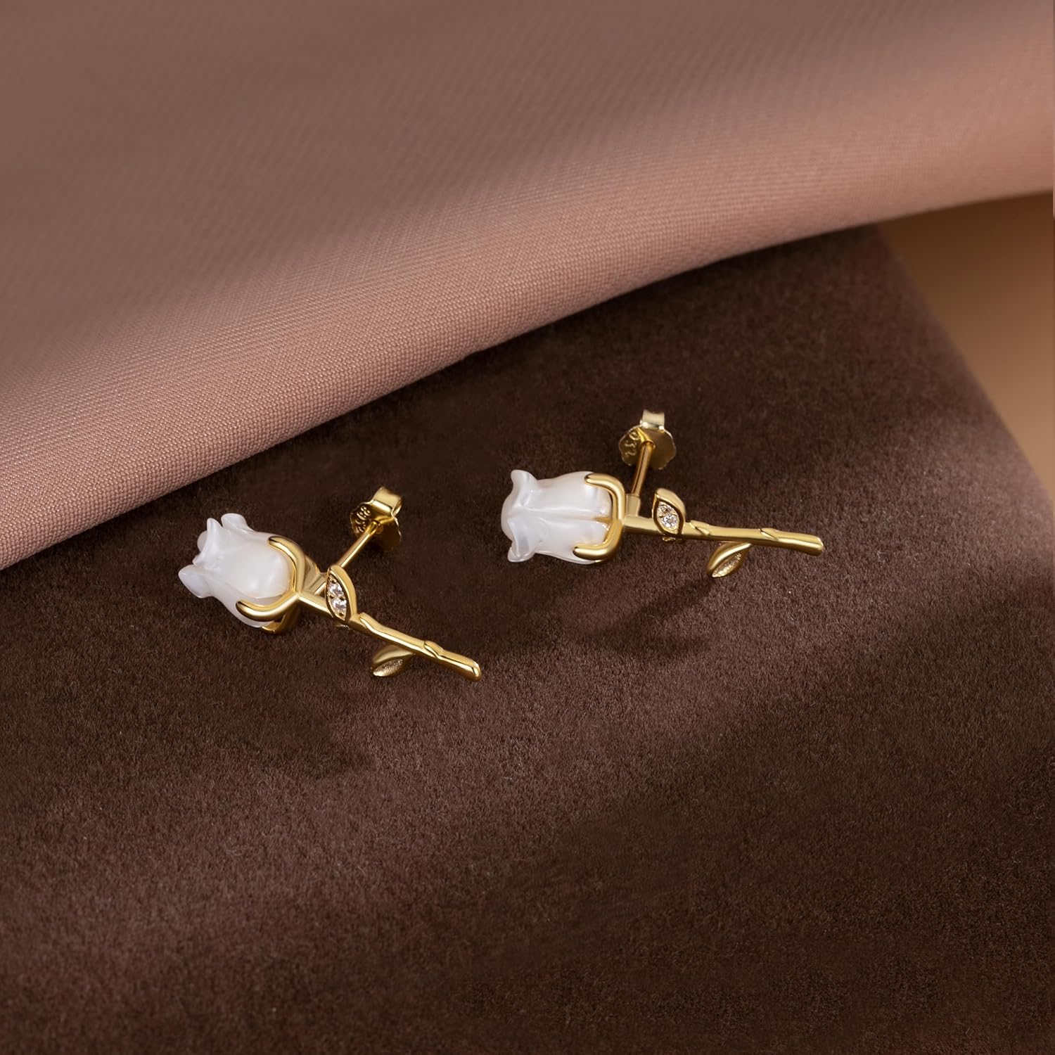 Reffeer Solid 925 Sterling Silver Rose Flower Stud Earrings for Women Teen Girls CZ Flower Stud Earrings Drops Spring Earrings - Image 6