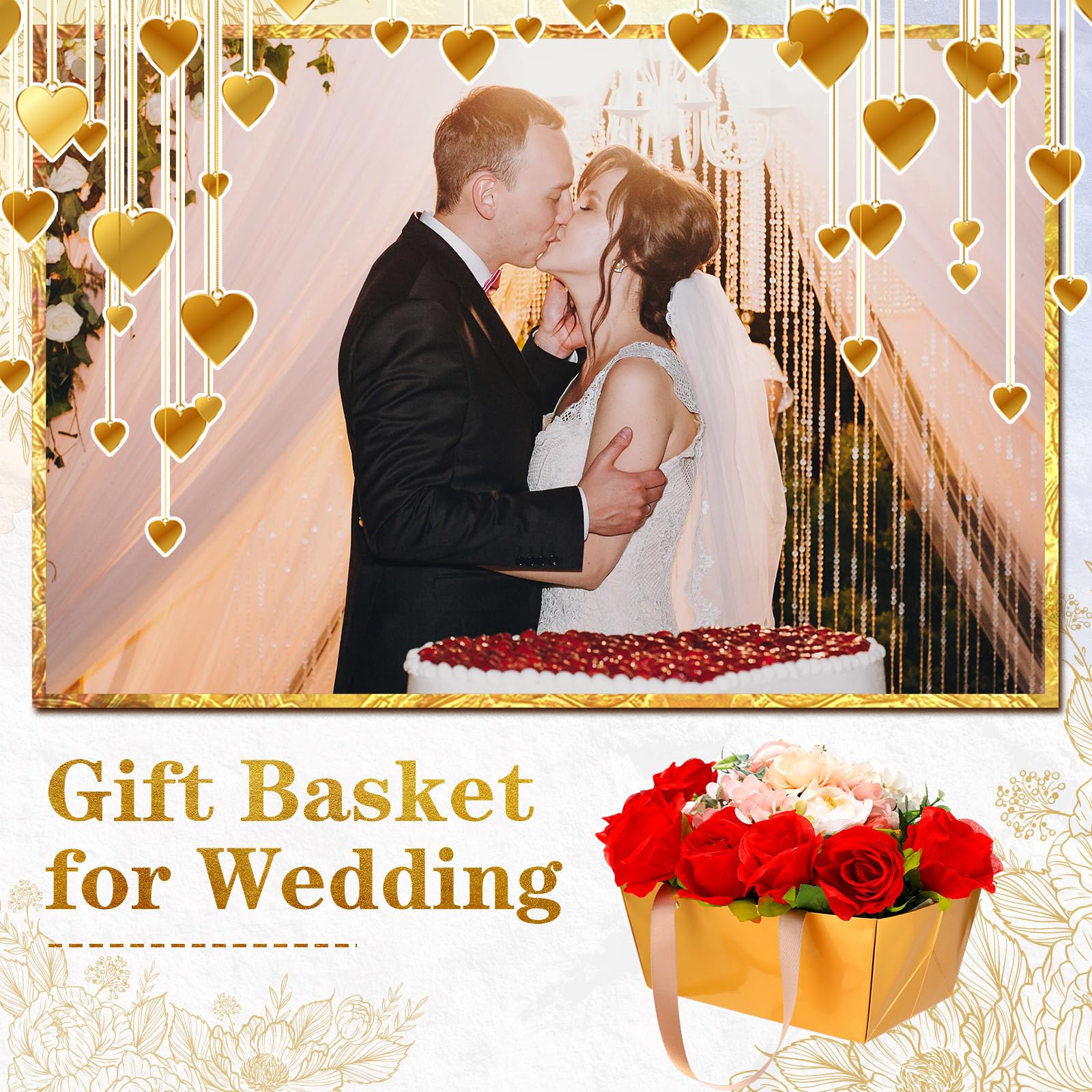 Glenmal 72 cesti regalo con manici, in carta kraft, vuoti, 24 x 16,5 x 10,9 cm, per confezioni regalo, matrimoni, feste, Natale, San Valentino (oro)