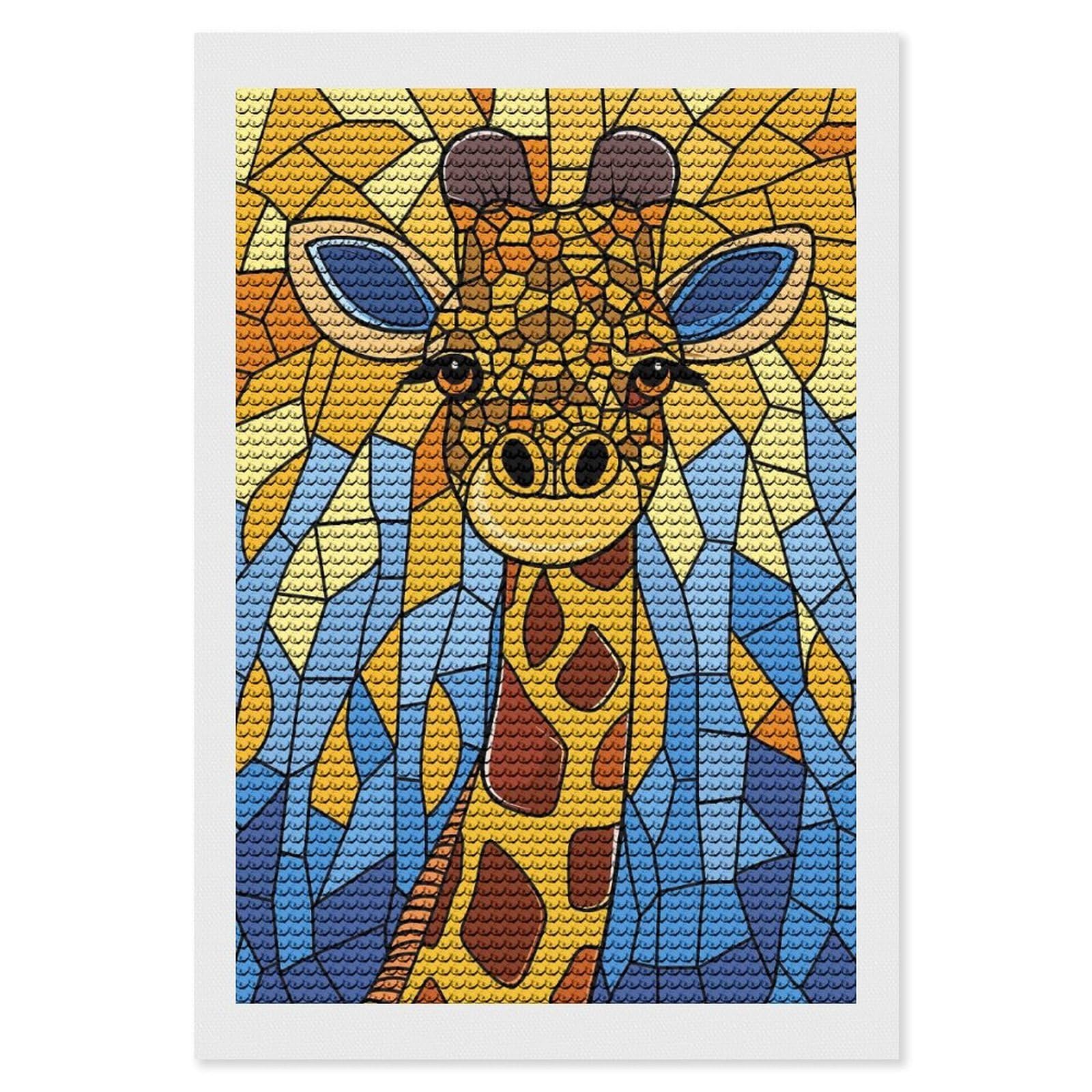 Junmoney Stained Glass Giraffe Portrait Diamond Art Canvas 8"x12", for Teens, Nice Detail and Sparkle, Farmhouse Decor, Festive Craft Gift, Easy to Enjoy