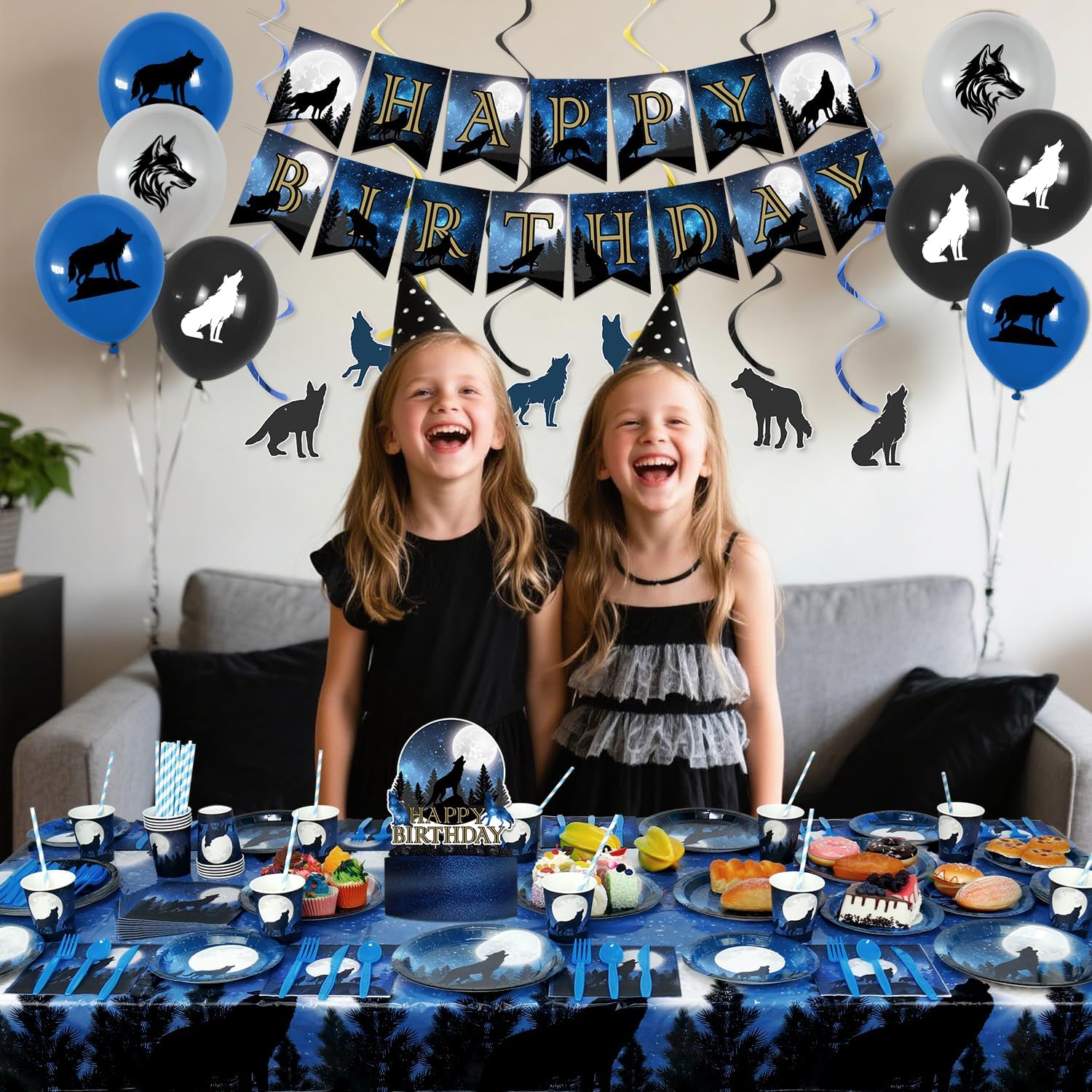 KEFAN Wolf Birthday Party Decorations, Wolf Theme Party Tableware Supplies including HAPPY BIRTHDAY Banner, Plates, Cups, Napkins, Tablecloth, Balloons for Wolf Birthday Party, Serves 20