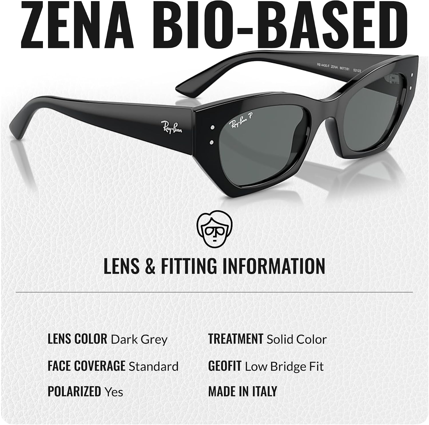 Ray-Ban RB4430F ZENA BIO-BASED LOW BRIDGE FIT Square-Round Shape Sunglasses for Men & Women with Official RayBan Eyewear Kit