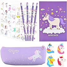 faburo Cancelleria per Unicorno, 16pz Set Cancelleria Unicorno, Set di Matite a Forma di Unicorno Astucci Penna per Materiale Scolastico Ragazze Present