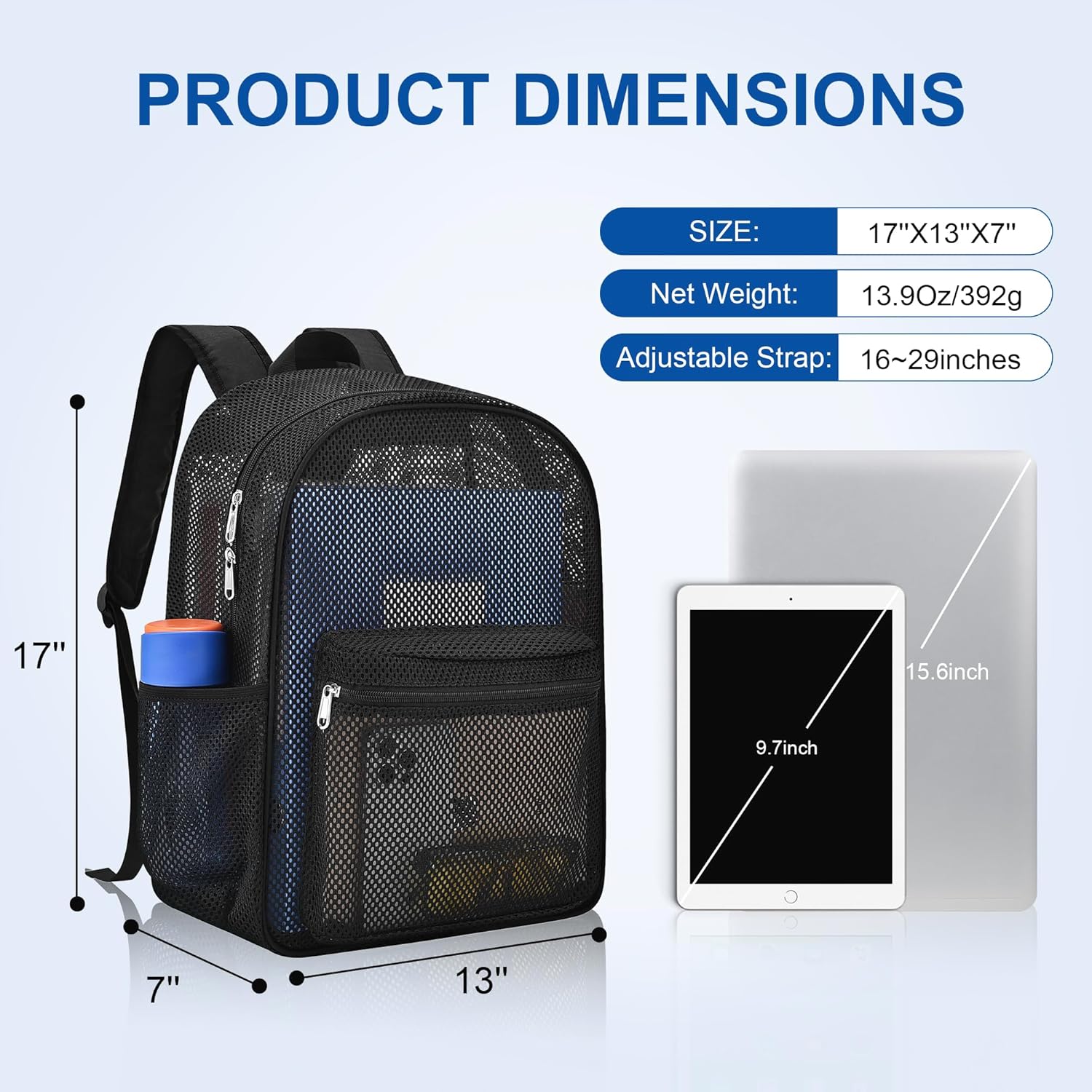 USPECLARE Heavy Mesh Backpack with Rain Cover,See Through Mesh Backpack for School,Beach,Gym,Swimming Equipment,Outdoor Sports - Image 2