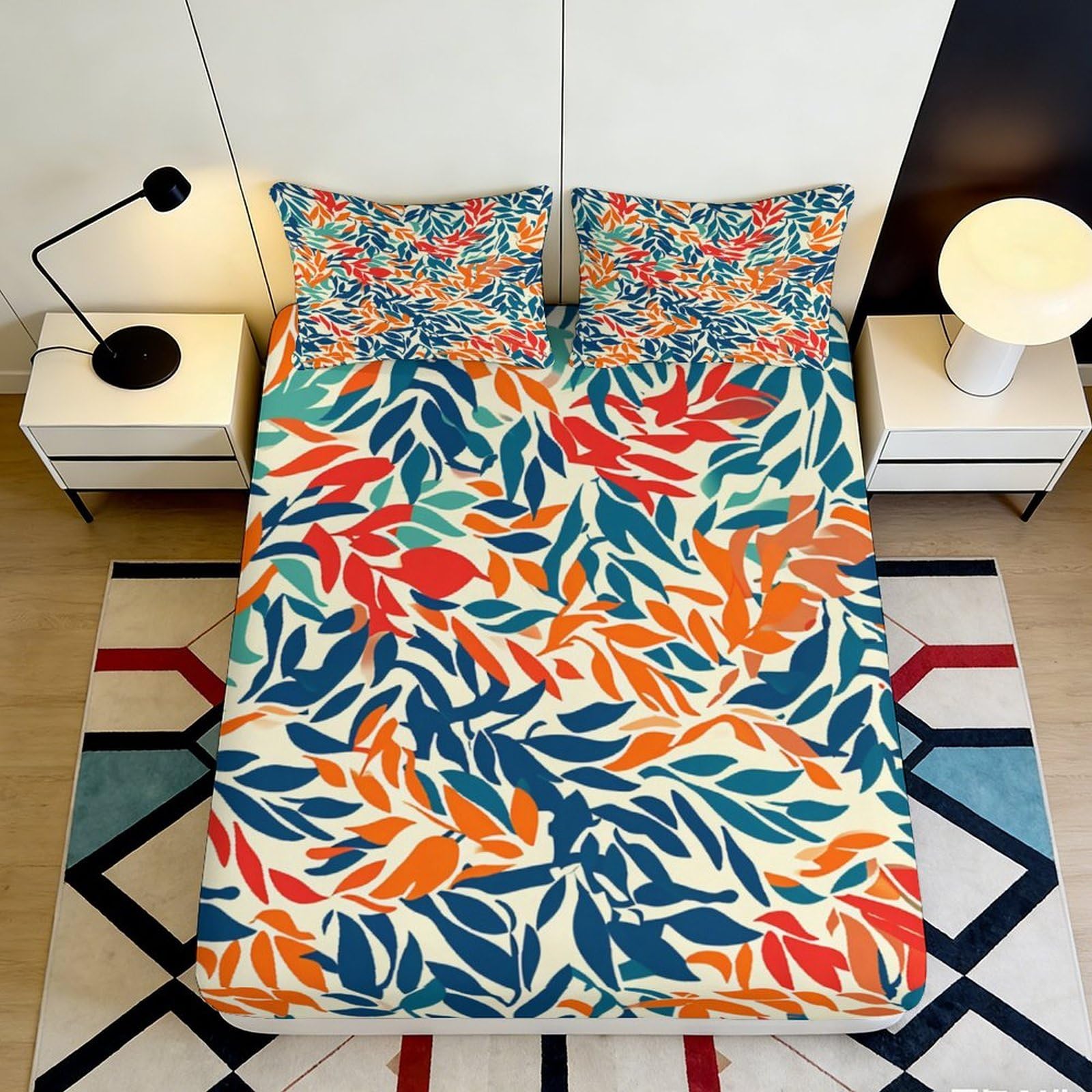 Uxinyoume Style-4 3D Printed Tropical Leaf Fitted Sheet Microfiber Colourful Floral Mattress Cover For Bedroom Guest Room Decor 90X200x25cm