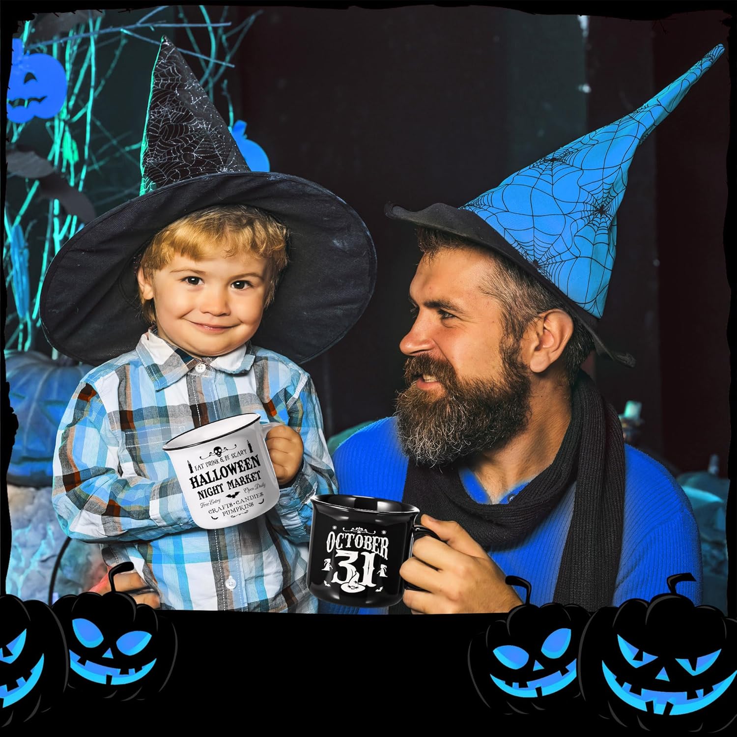 Pickmesh Halloween Coffee Mug Set of 6, 14 Oz Ceramic Witch Brew Cups with Handle Vintage Spooky Drinkware Enamel Mugs for Halloween Home Holiday Decor Gifts