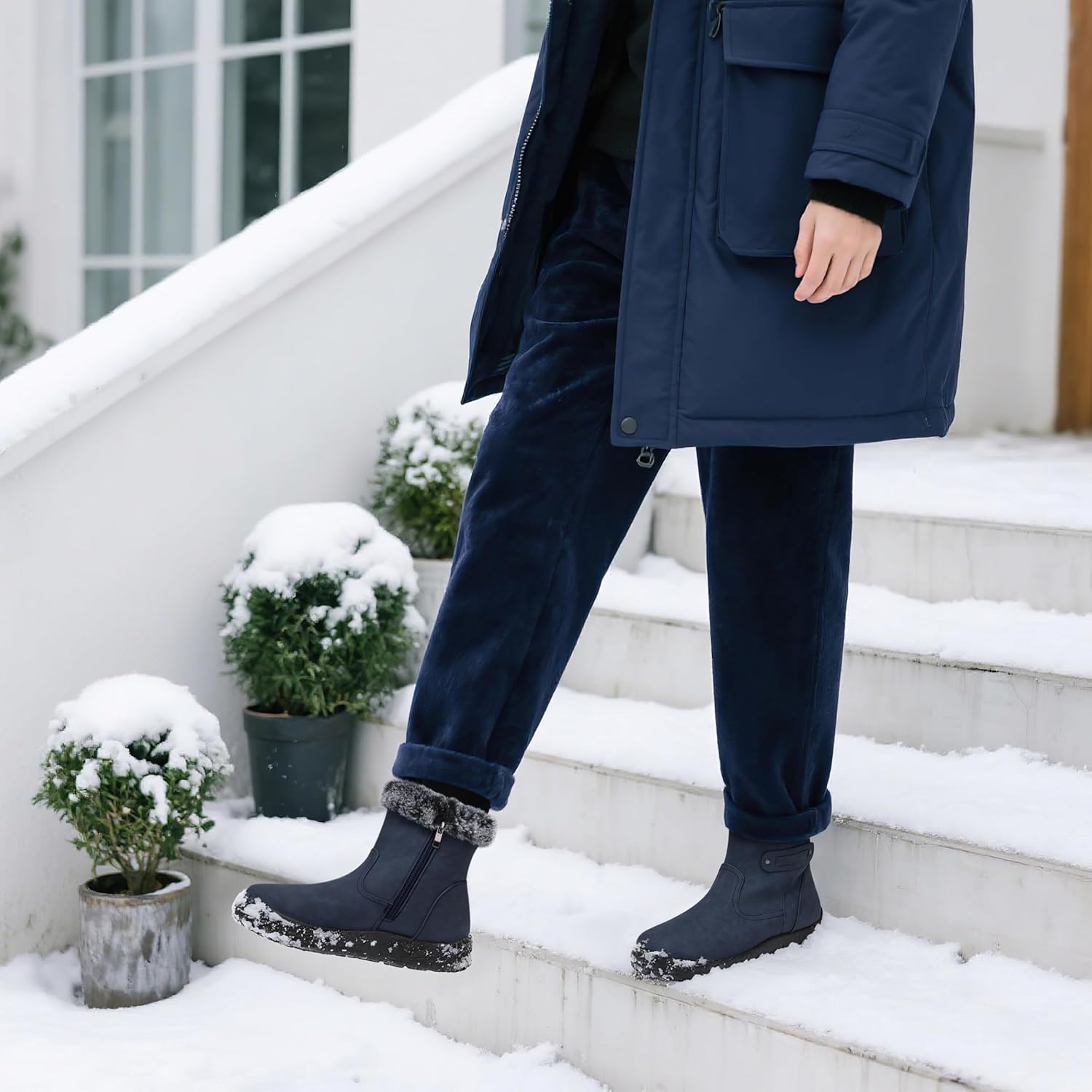 SHIBEVER Women's Snow Boots Winter Fur Lined Waterproof Anti-Slip Booties Women Ankle Snow Boots - Image 2