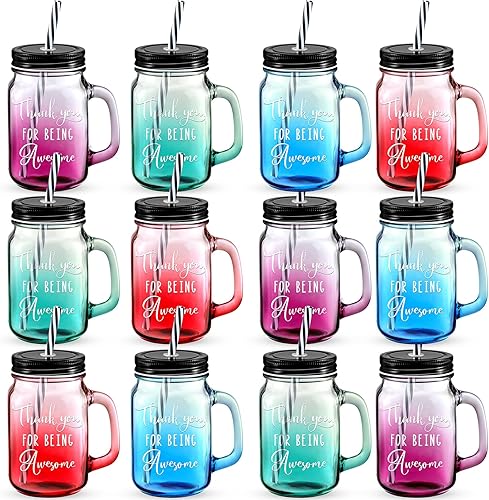 Juego de 12 regalos de agradecimiento para empleados, regalos de agradecimiento para estudiantes, profesores, enfermeras, tarros de vidrio de 16