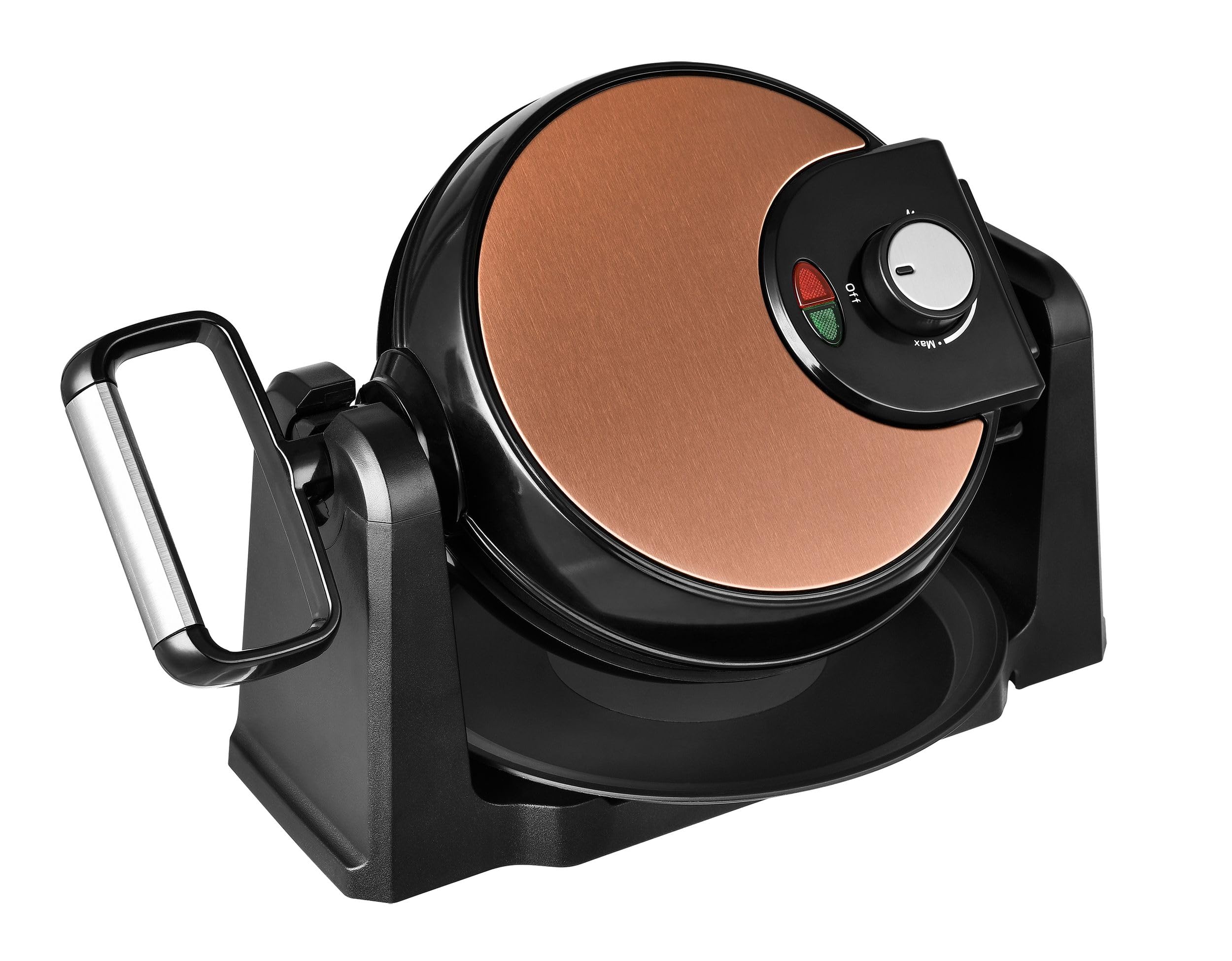 Team Kalorik Piastra per Waffle elettrica rotante in Inox, 1000 W, Piastre rotonde, Nero/Rame, TKG WM 1050 CO