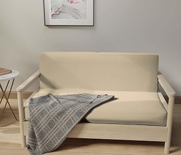 LANE LINEN Futon Covers Full Size, 100% Cotton Slipcovers, Full Size Mattress Cover for Futon Sofa Bed, Foldable Armless Sofa Cover, Zippered Couch Cover - Pearl Ivory
