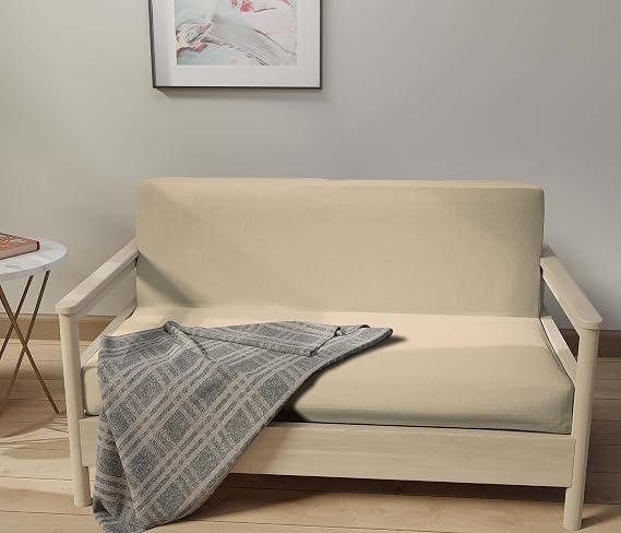 LANE LINEN Futon Covers Full Size, 100% Cotton Slipcovers, Full Size Mattress Cover for Futon Sofa Bed, Foldable Armless Sofa Cover, Zippered Couch Cover - Pearl Ivory