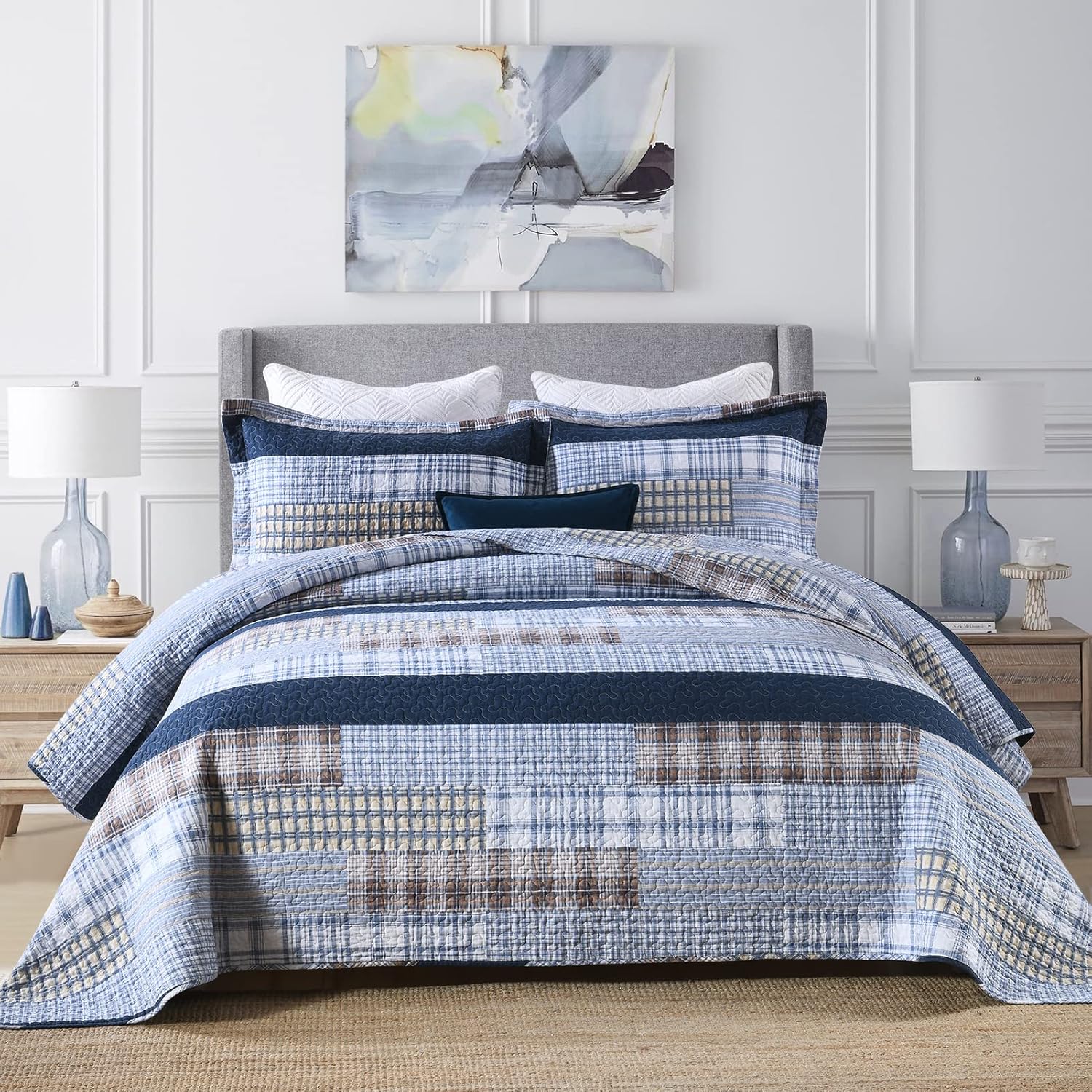 Finlonte Quilt King Size 100 Cotton King Size Quilts Blue