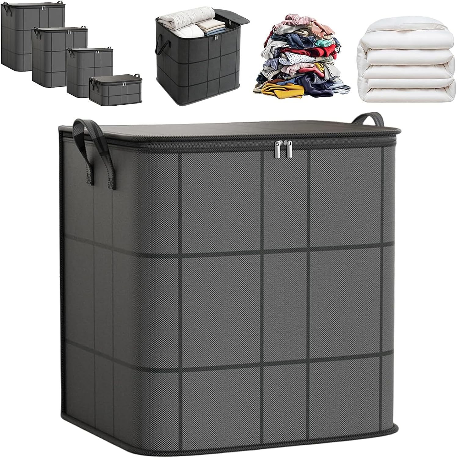 210L Spacious Moving Storage Bin - Extra Large Capacity Storage Bag with Zipper Closure, Fabric Organizer for Quilts Bedding, Foldable Closet Storage Tote for Moving Day & Home Organization (1pcs,L)