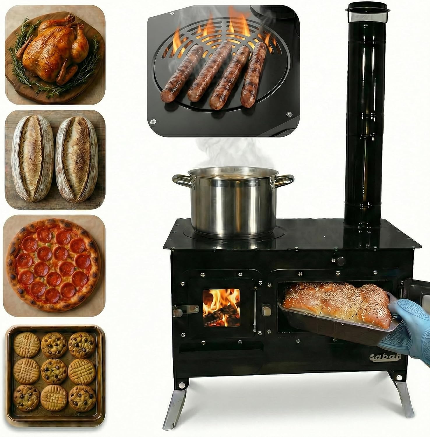 Trailblazer Cookstove – Wood Stove with Oven for Off-Grid Living, Camping, RV, Hunting, Tiny Homes, Prepping, Emergency Heat & Cooking (Trailblazer Cookstove w/4 Straight Pipe + 2 Elbow Expansion Set)