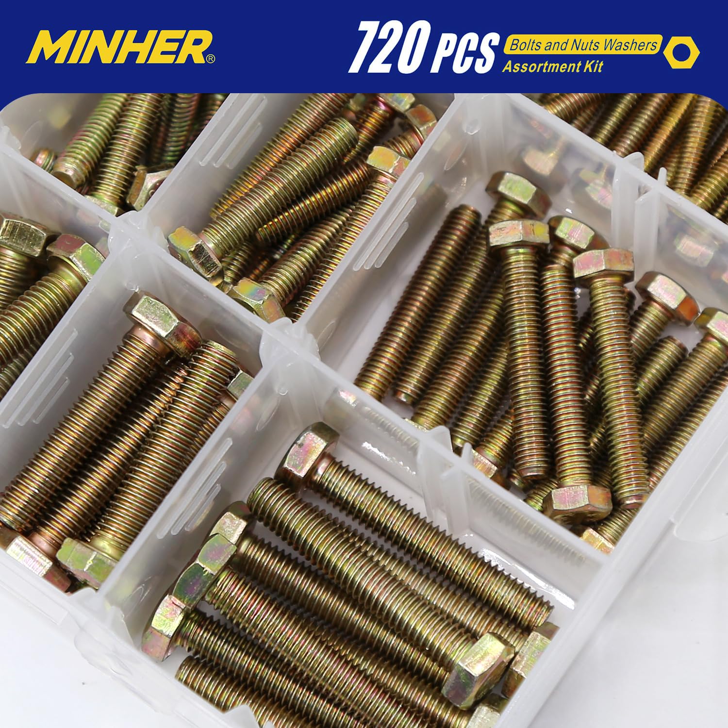M4 M5 M6 720 Piezas de Tornillos Hexagonales y Juego de Tuercas y Arandelas, Acero Aleado Galvanizado de Grado 8,8