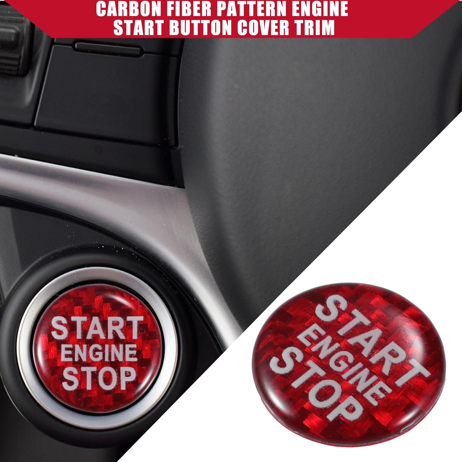 Carbon Fiber Pattern Engine Start Button Cover Trim for Alfa Romeo/Inner Push Start Stop Button Trim Sticker/Durable Polyurethane / 1 Pcs Red