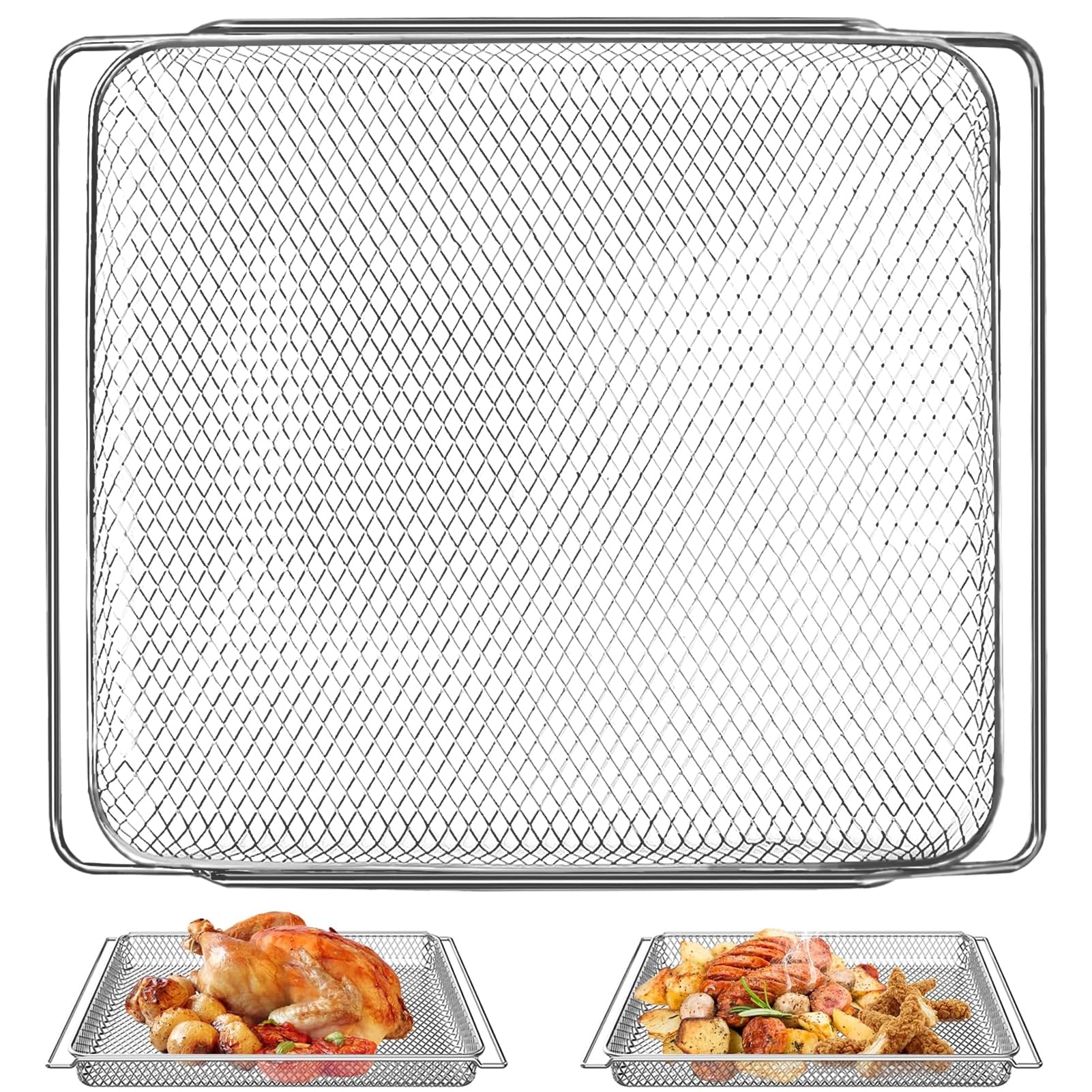 Air Fryer Basket Replacement for COSORI CS130 CO130 Series Toaster Air Fryer Convection Oven, 14.17 * 11.81'' Non-stick Mesh Air Fryer Steel Basket Wire Rack Accessories Parts, Dishwasher Safe