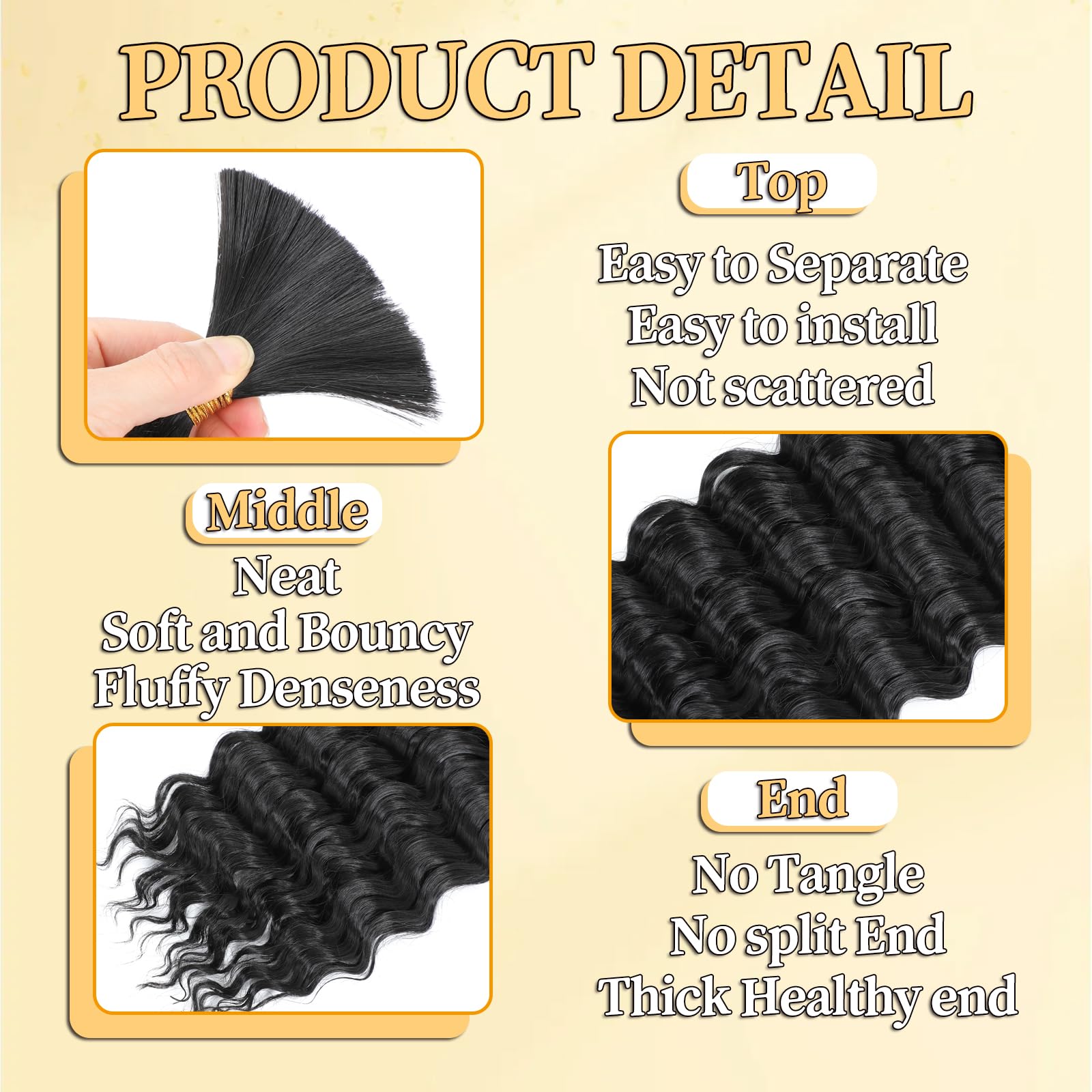 TAOYEMY Deep Wave Bulk Braiding Hair 100g*3pc (1 Pack-2 Bundles) No Weft Boho Braids Wet and Wavy Synthetic Hair Extension (1B - Image 3