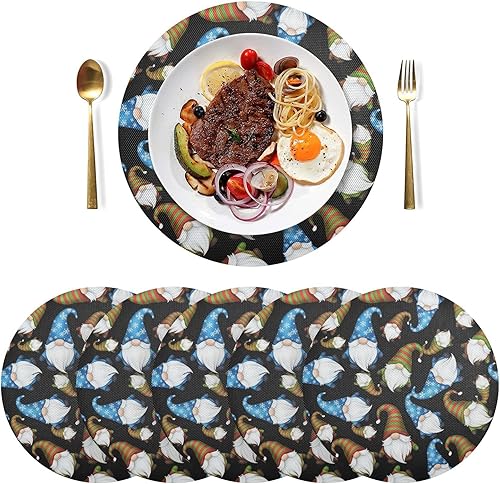 Miniatura 3 de Whimsical Christmas Gnomes Black PVC Placemat, Non Slip Dining Table Heat Protector Mats for Kitchen one sizex1