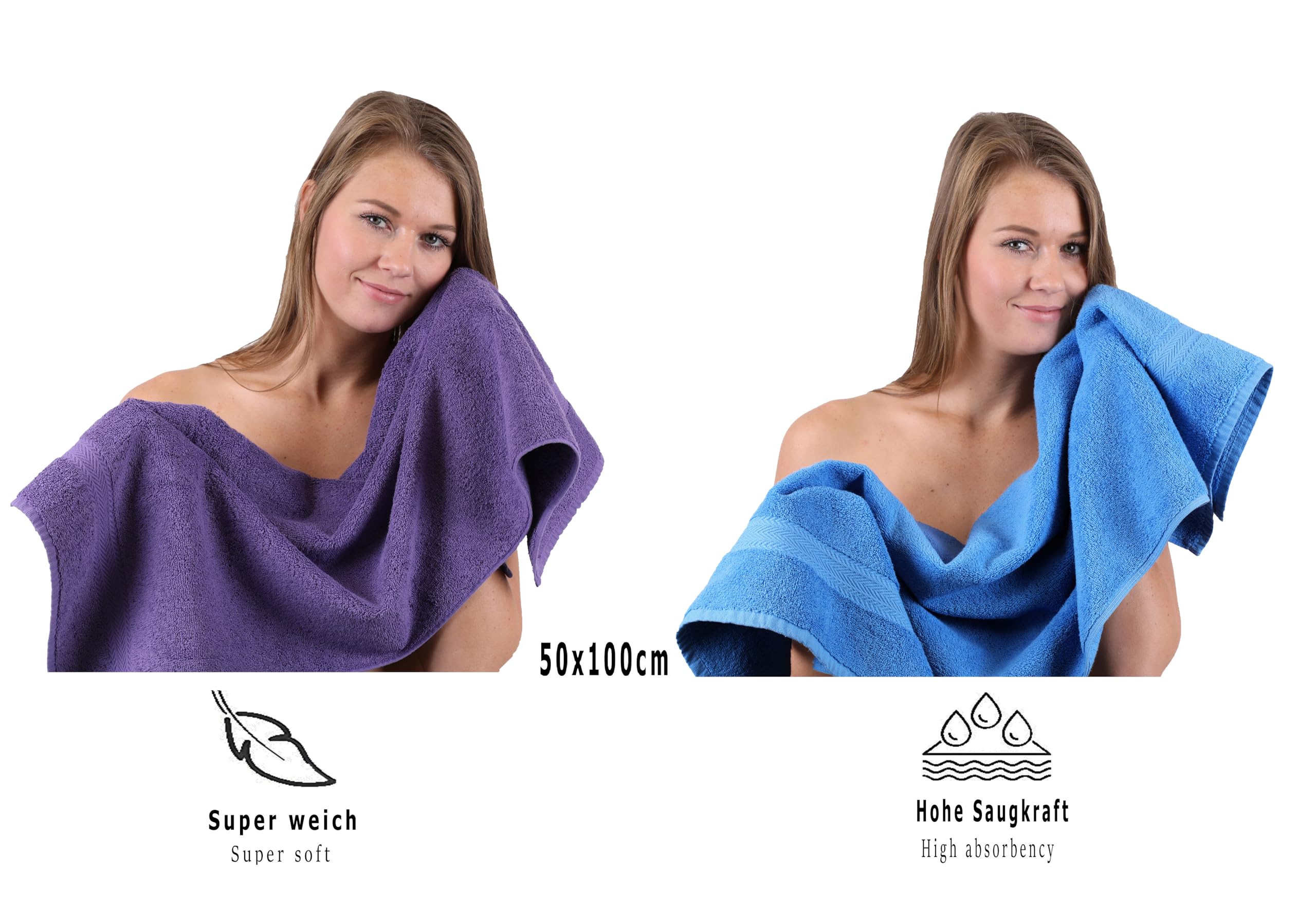Betz Juego de 10 Toallas Classic 100% algodón 2 Toallas de baño 4 Toallas 2 Toallas de Mano 2 Toallas Cara de Color Morado y Azul Claro