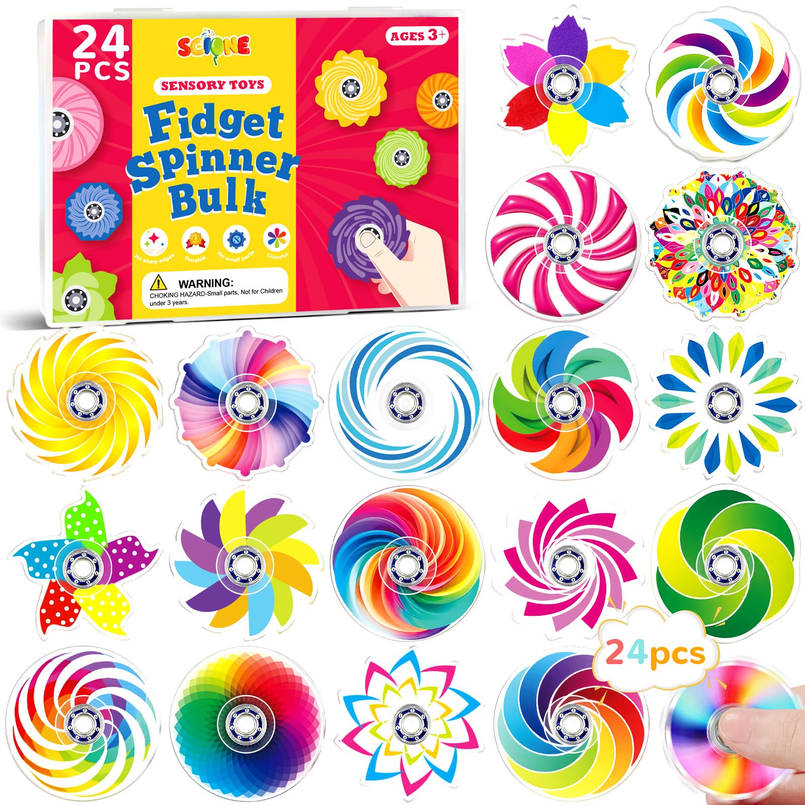 24 Pcs Rainbow Fidget Spinner Toys Bulk Party Favors Kids Classroom Prizes