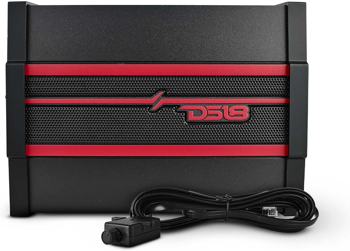 DS18 CANDY-X1B Car Amplifier - Class D, Monoblock, 1800 Watts Max, Digital, 1/2/4 Ohm, with Remote Subwoofer Level Controller - Compact Amplifier for Speakers in Car Audio System